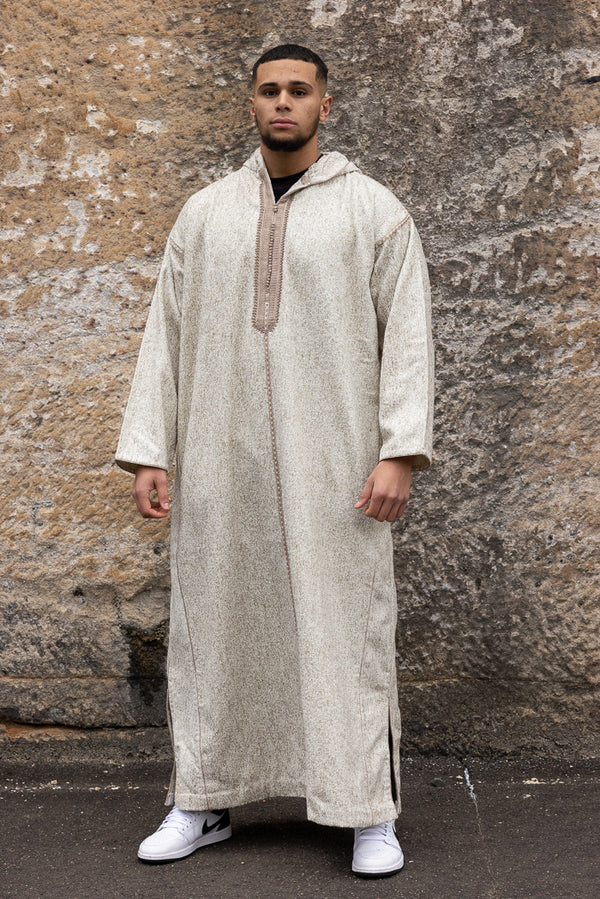 Moroccan Long Sleeve Winter Thobe - Beige