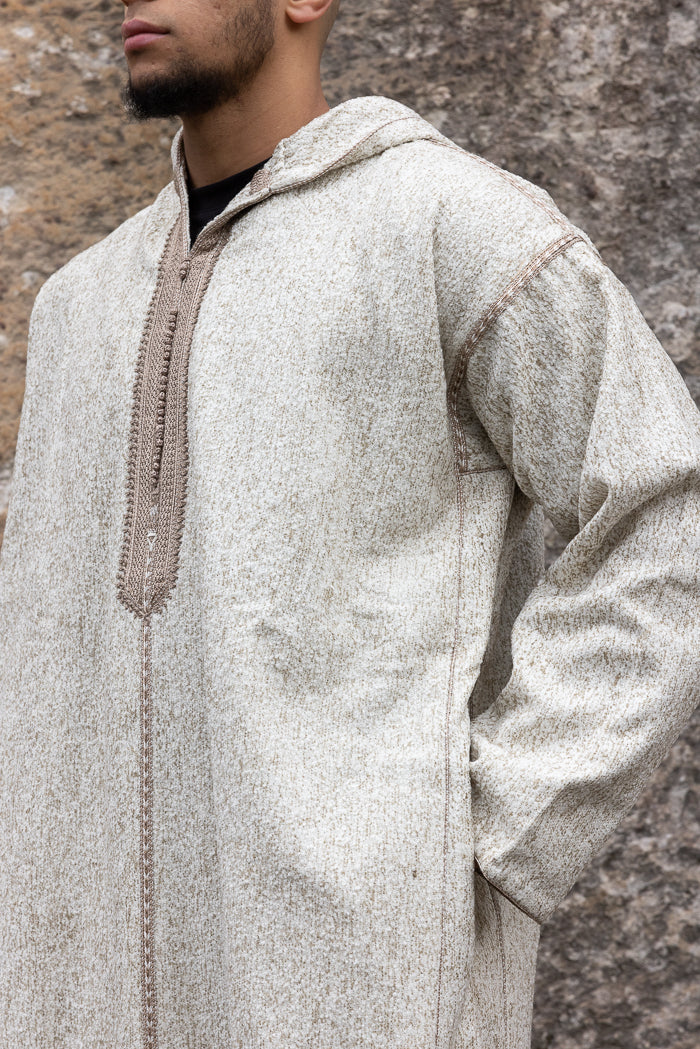 Moroccan Long Sleeve Winter Thobe - Beige