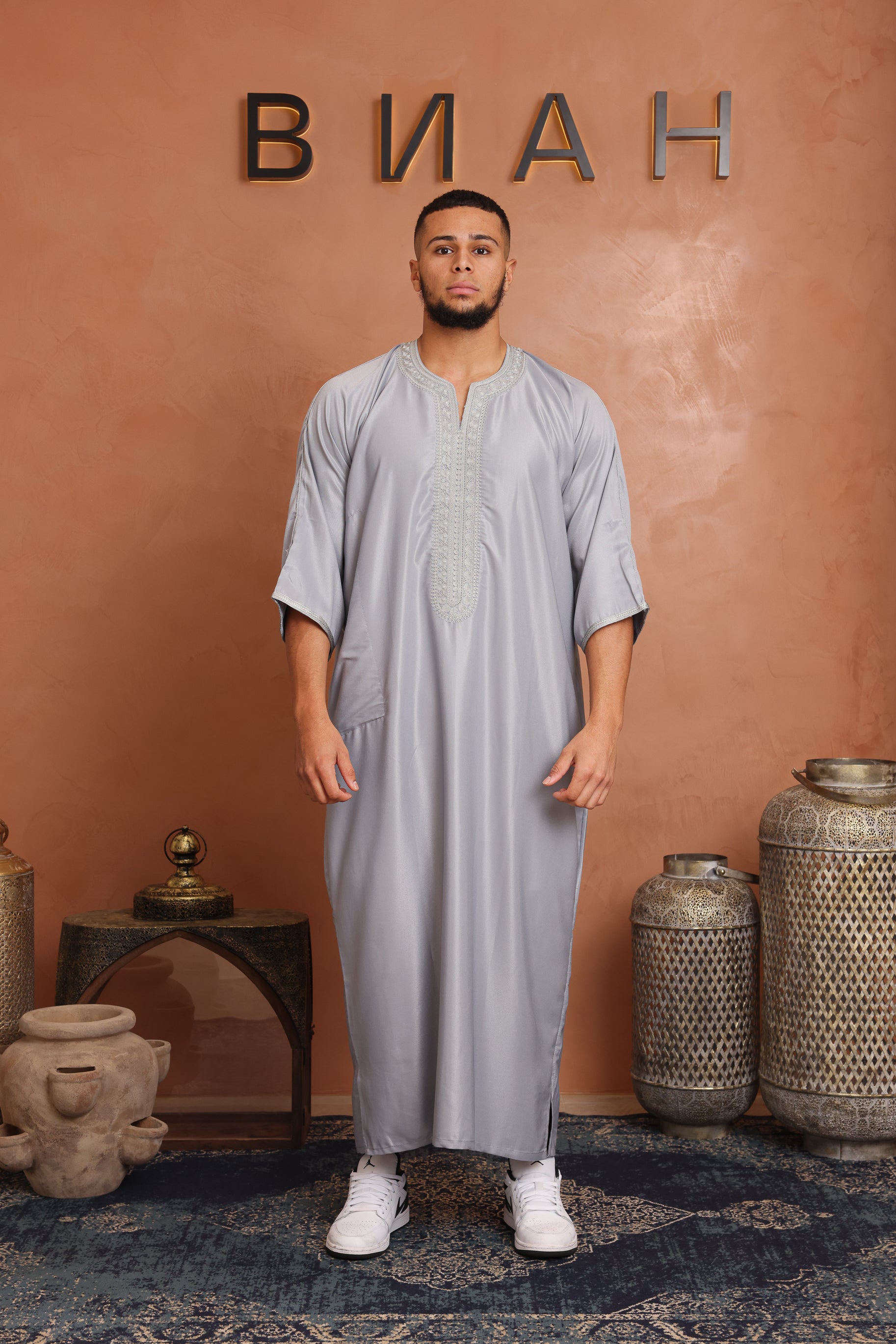 Gabardine Moroccan Thobe - 5 Light Grey