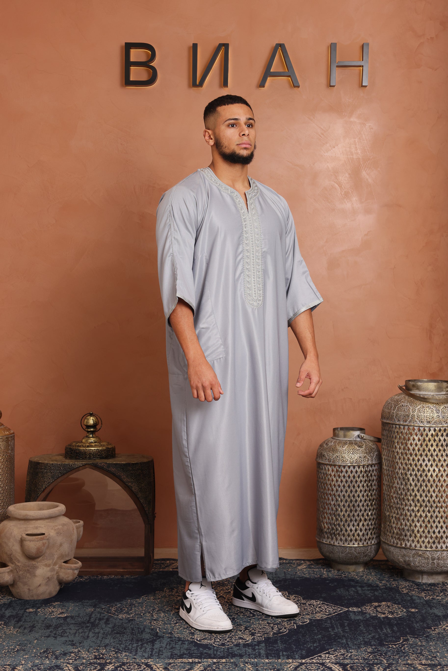 Gabardine Moroccan Thobe - 5 Light Grey