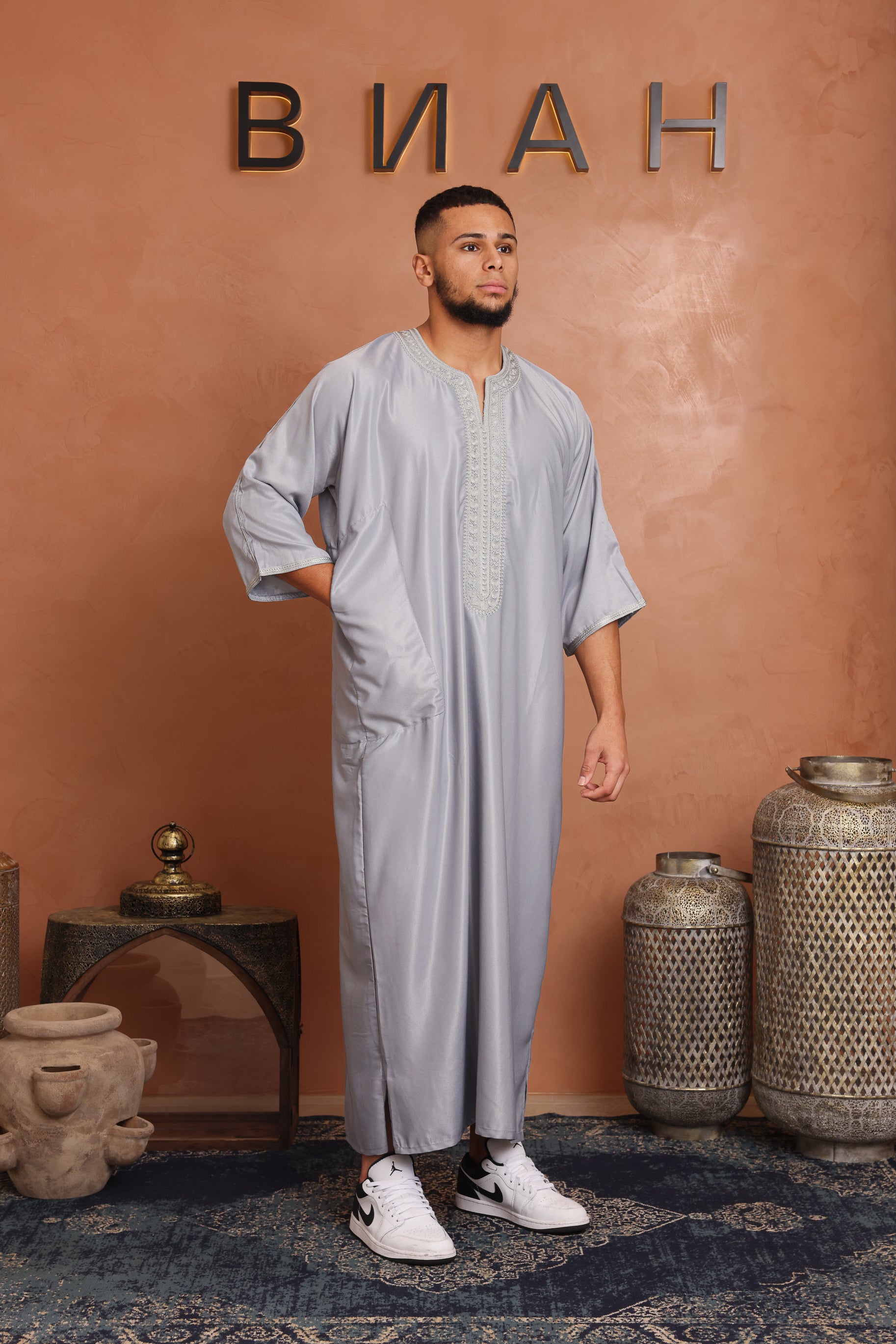 Gabardine Moroccan Thobe - 5 Light Grey