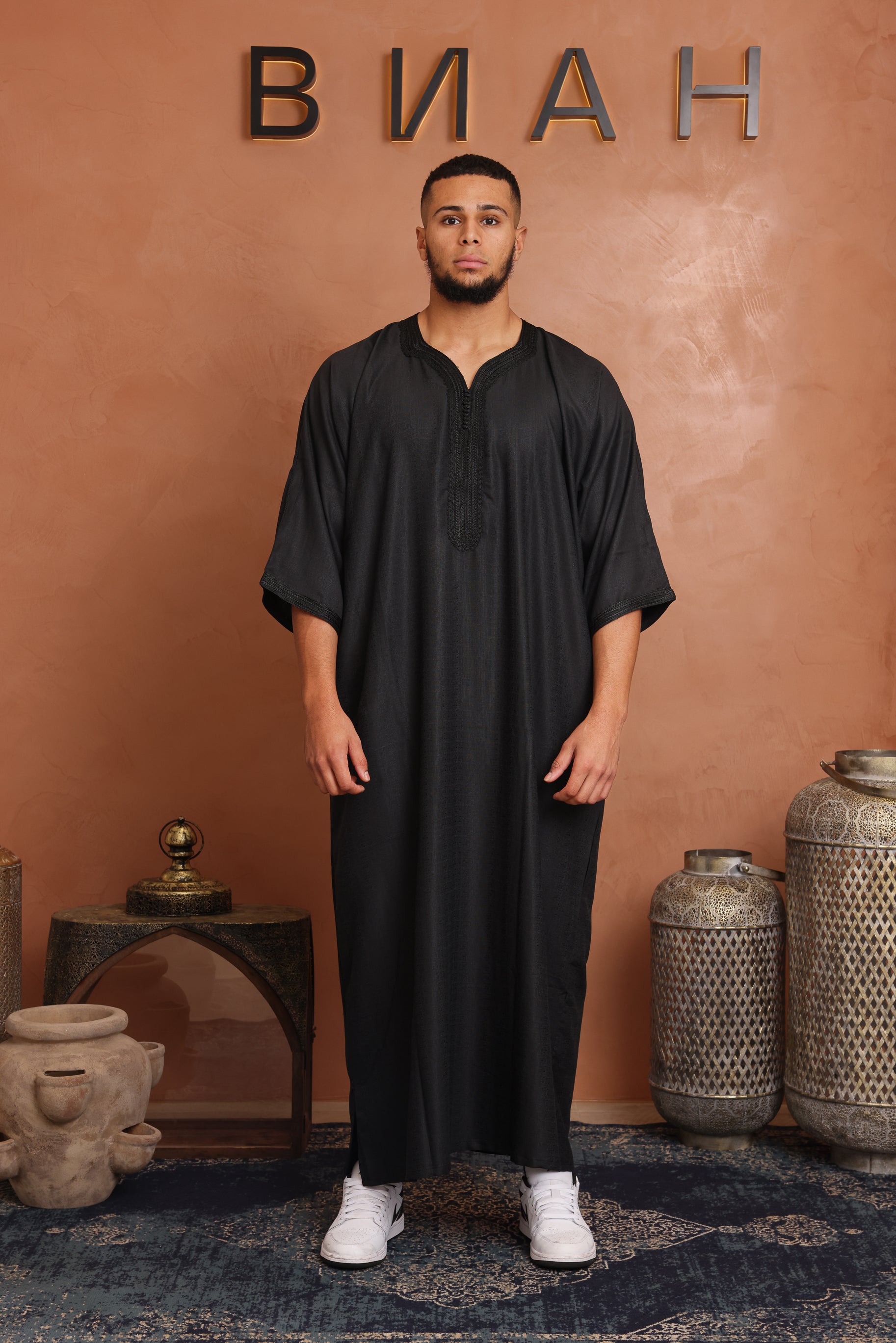 Linen Moroccan Thobe - Black