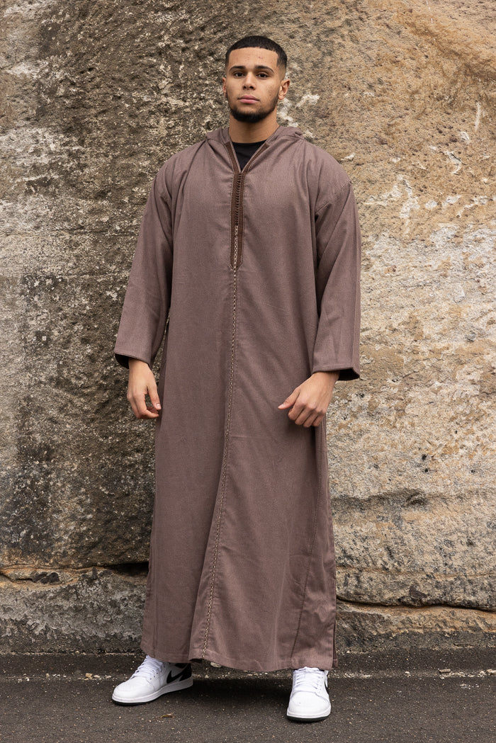 Moroccan Long Sleeve Winter Thobe - Chocolate