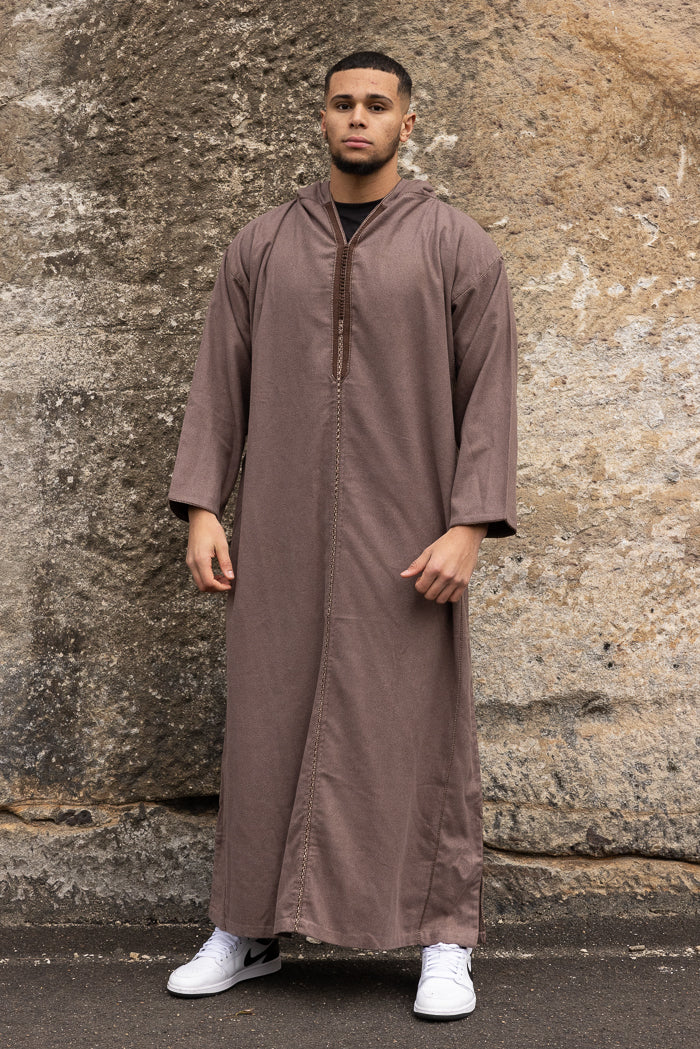 Moroccan Long Sleeve Winter Thobe - Chocolate