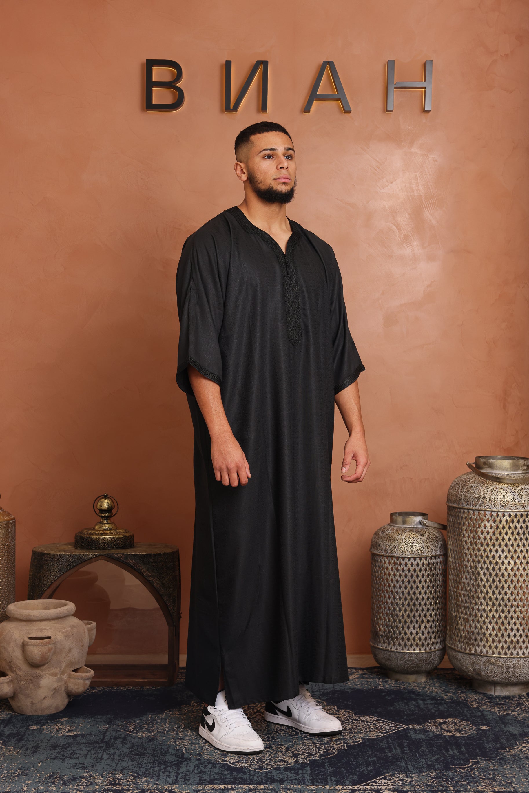 Linen Moroccan Thobe - Black