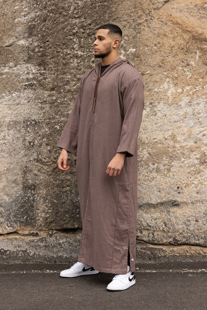 Moroccan Long Sleeve Winter Thobe - Chocolate