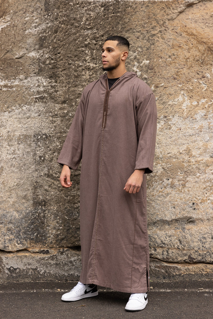 Moroccan Long Sleeve Winter Thobe - Chocolate