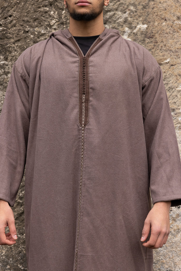 Moroccan Long Sleeve Winter Thobe - Chocolate