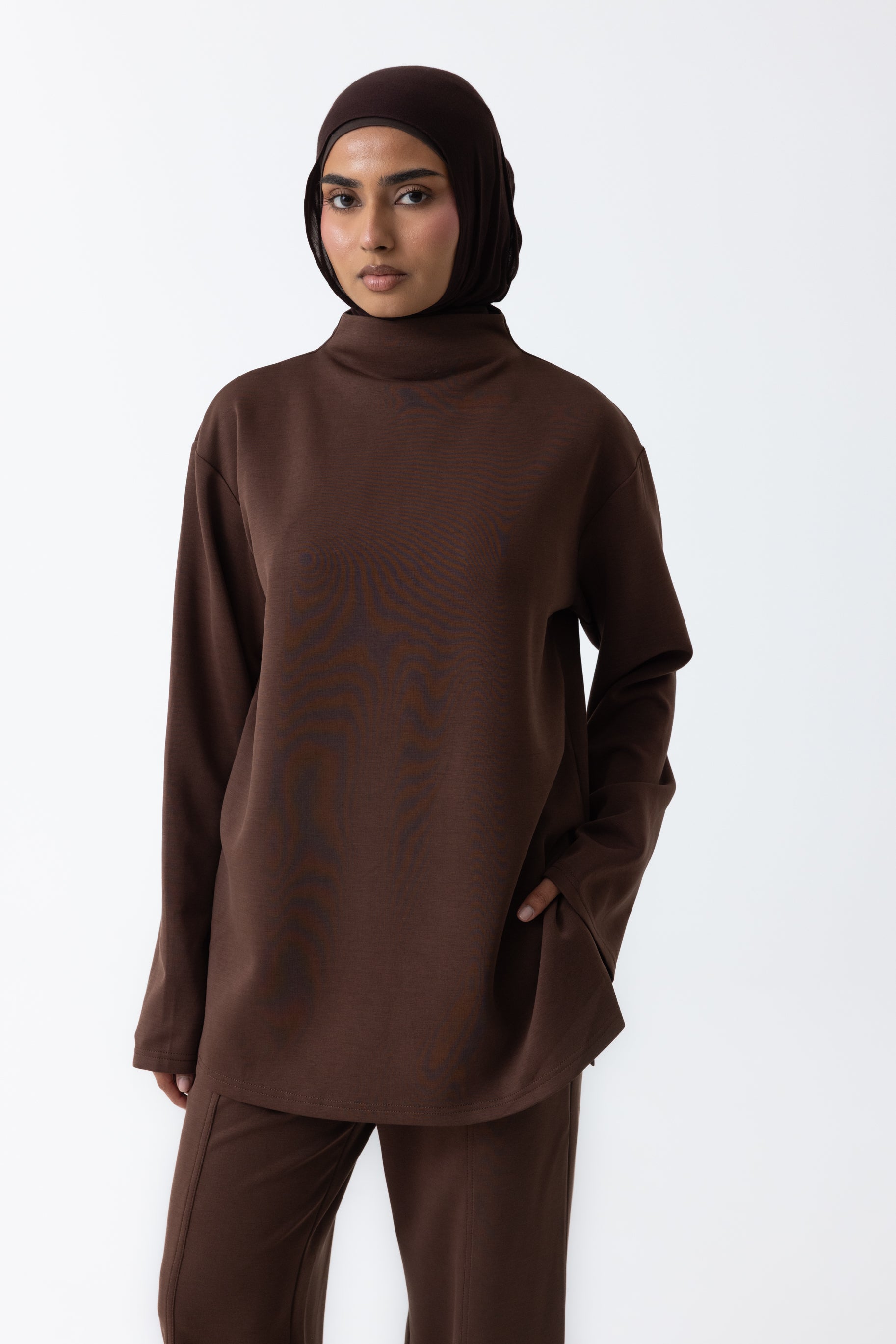 Comfort High Neck Top - Espresso