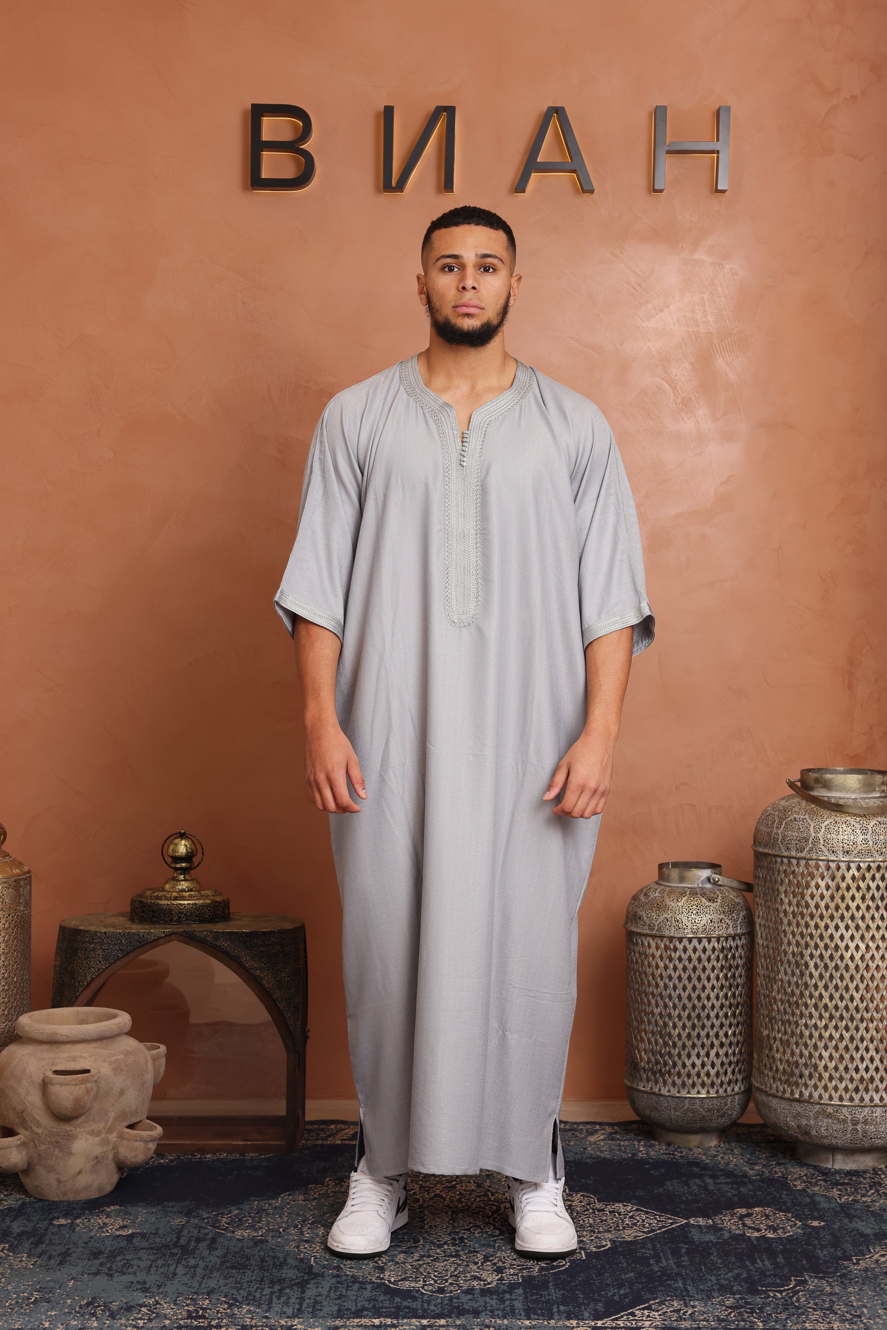 Linen Moroccan Thobe - Grey