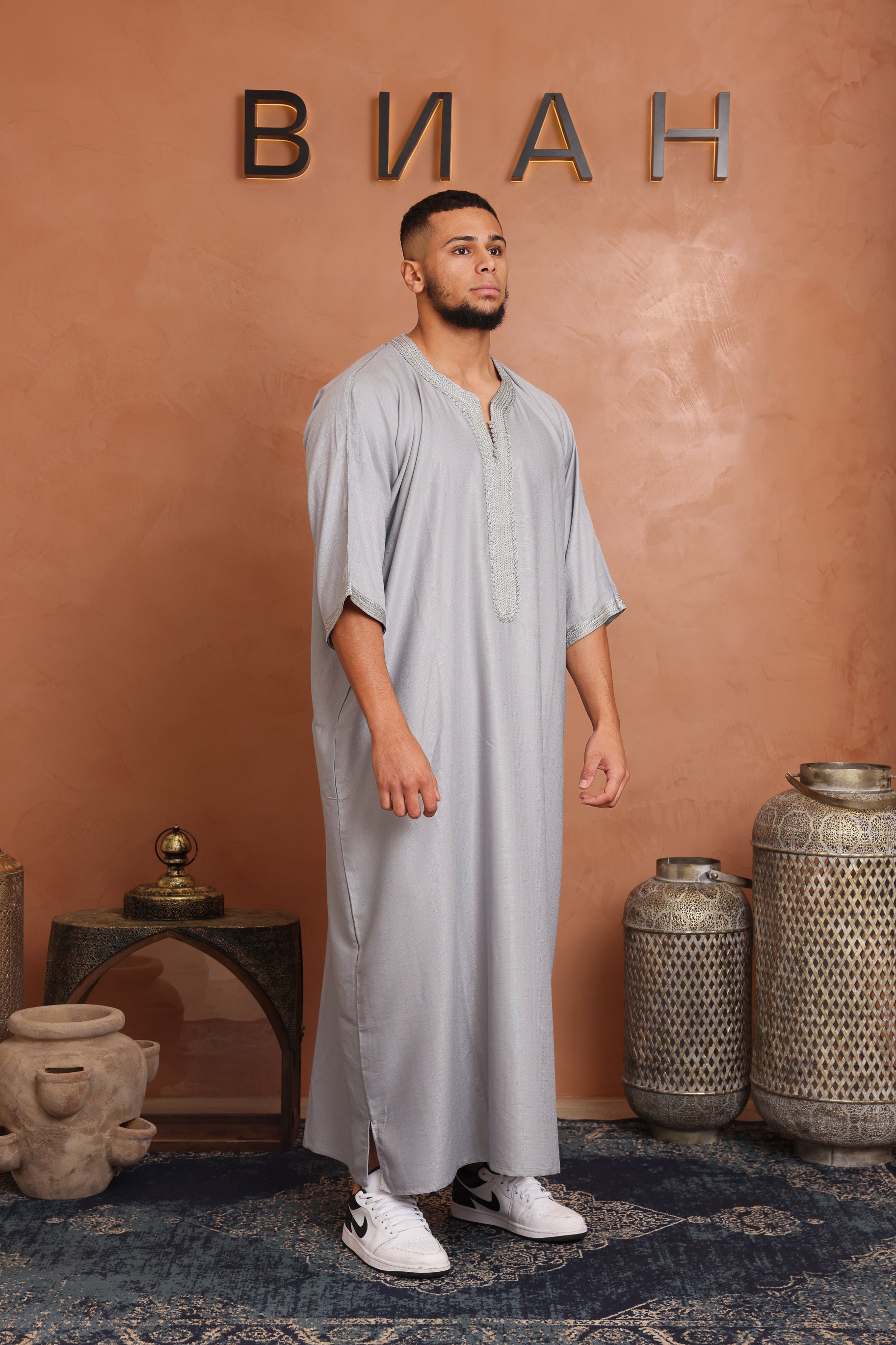 Linen Moroccan Thobe - Grey