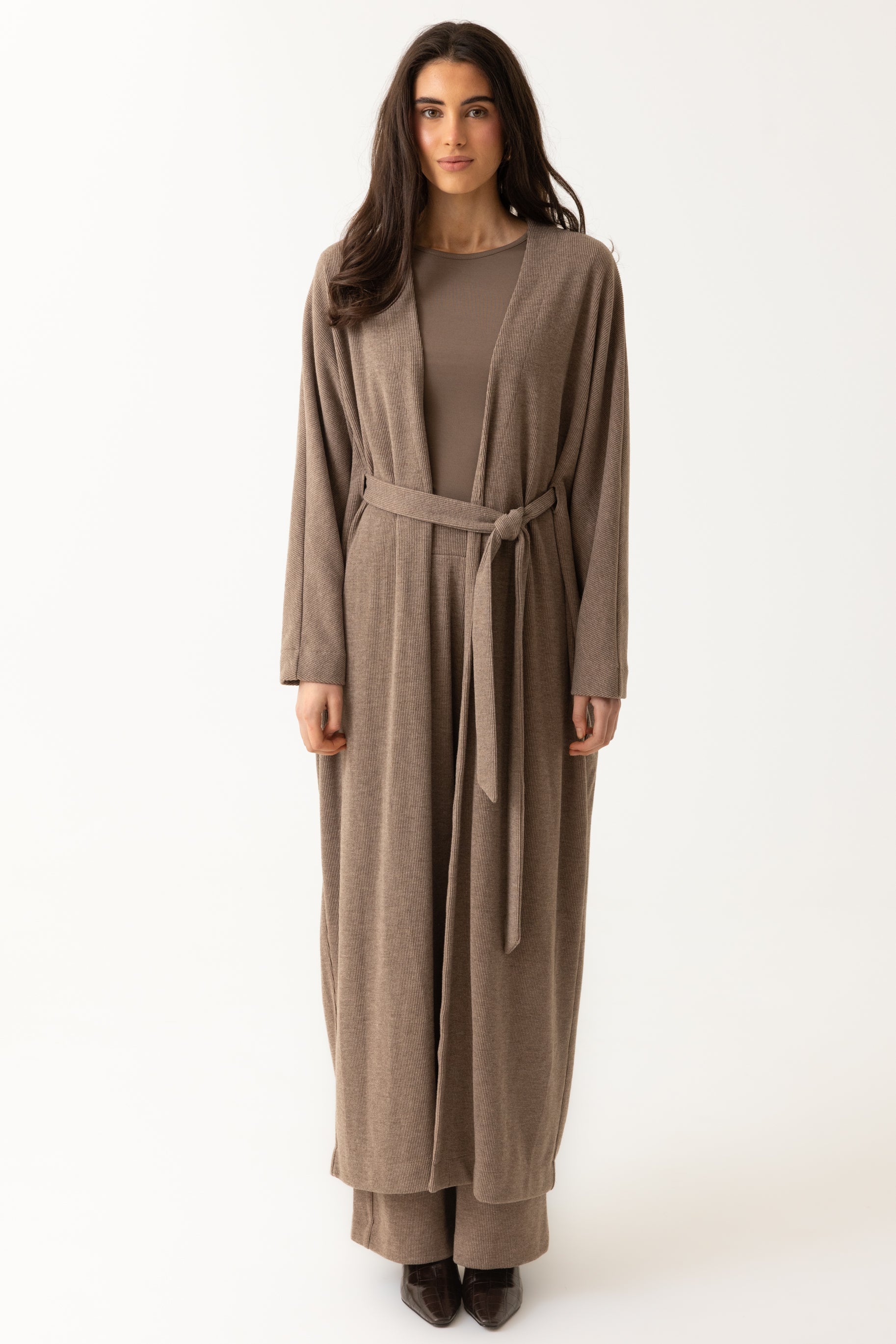 Rib Knit Batwing Abaya - Taupe