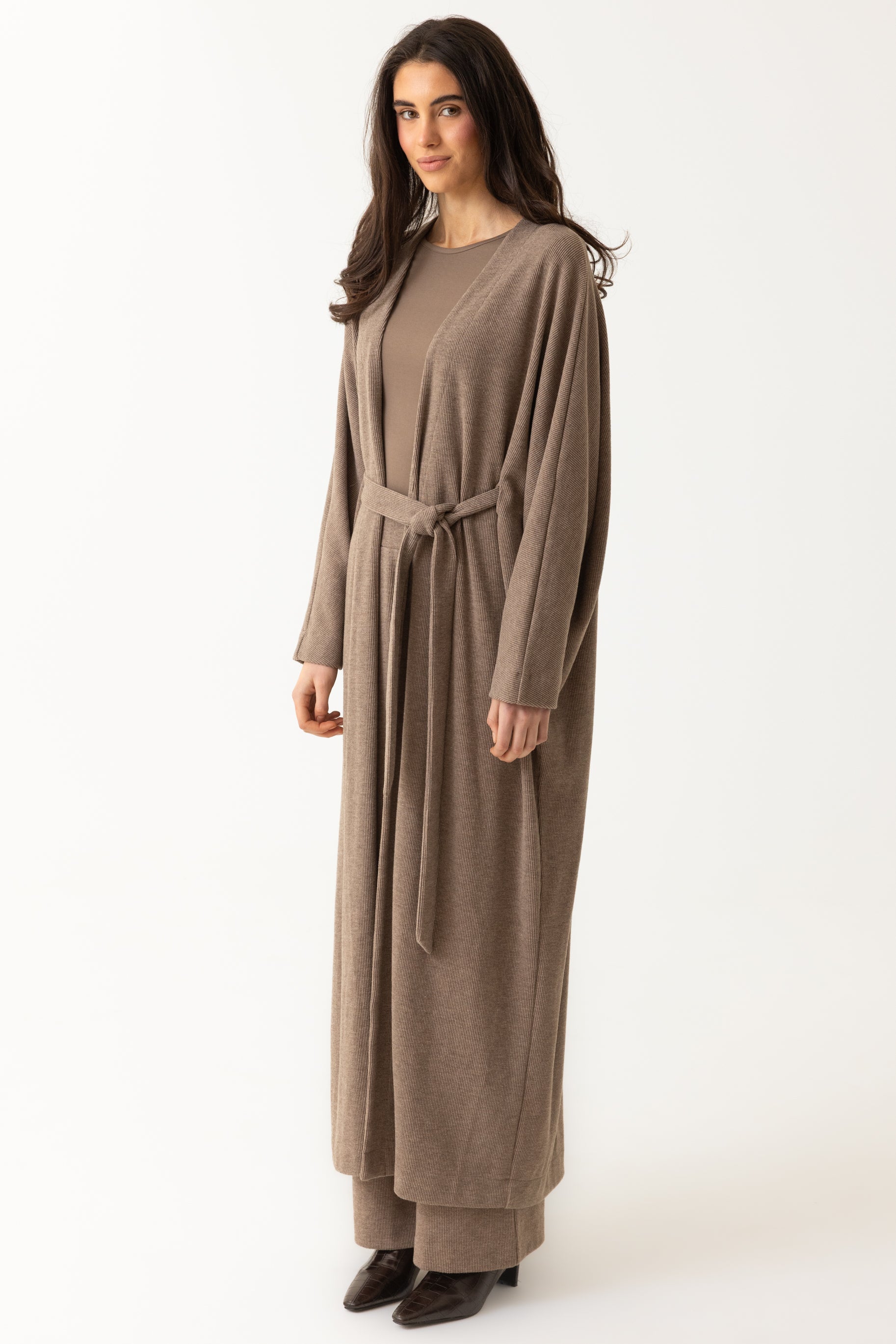Rib Knit Batwing Abaya - Taupe