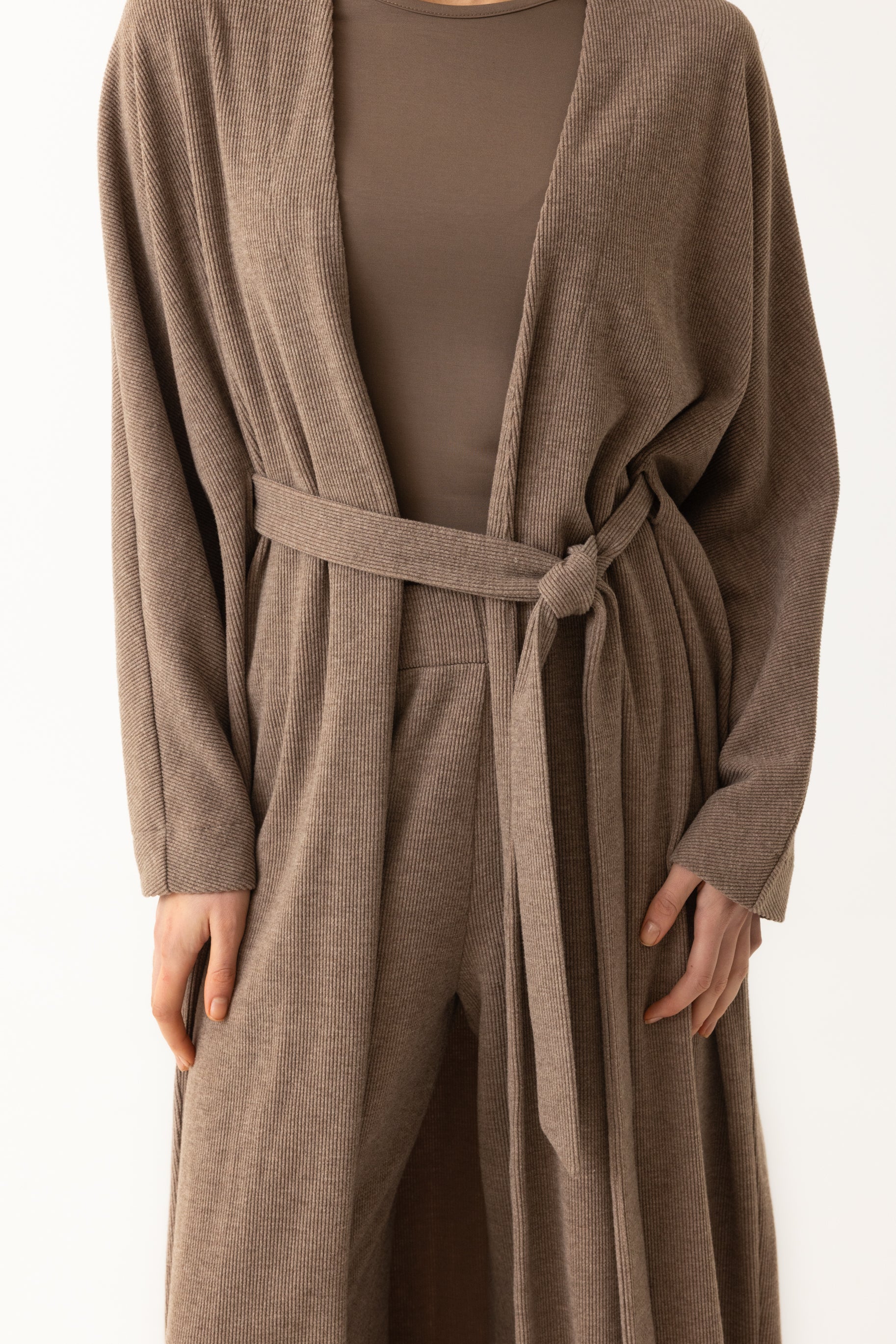 Rib Knit Batwing Abaya - Taupe