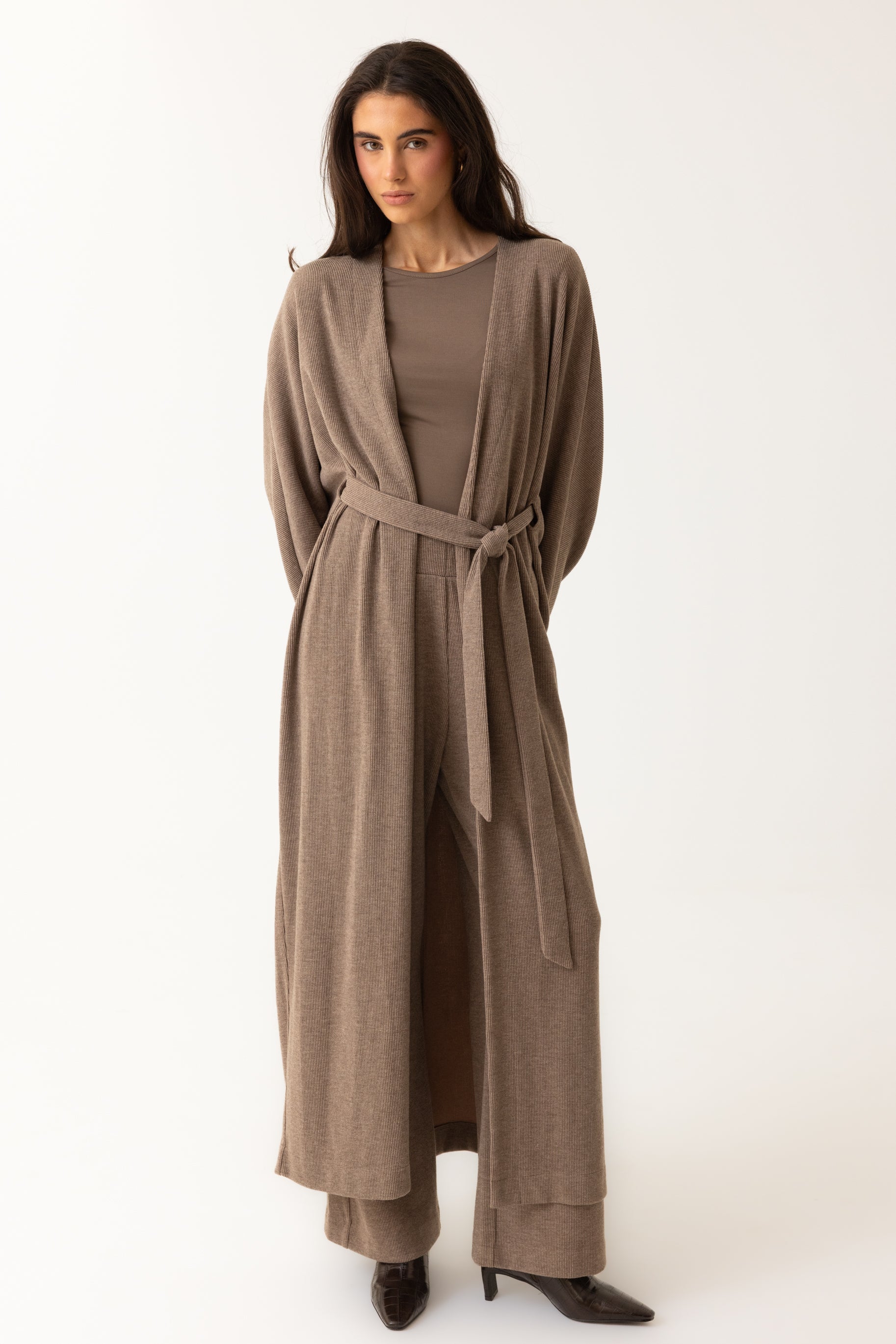Rib Knit Batwing Abaya - Taupe