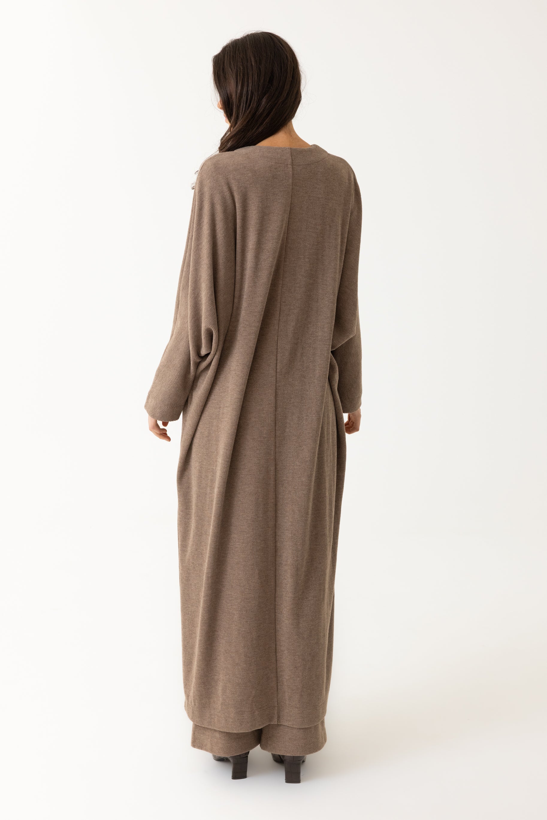 Rib Knit Batwing Abaya - Taupe