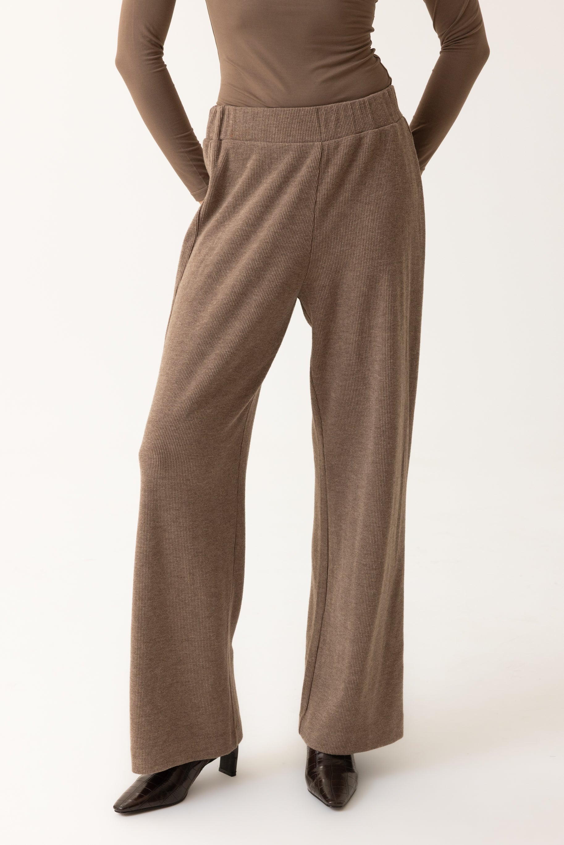Rib Knit Pants - Taupe