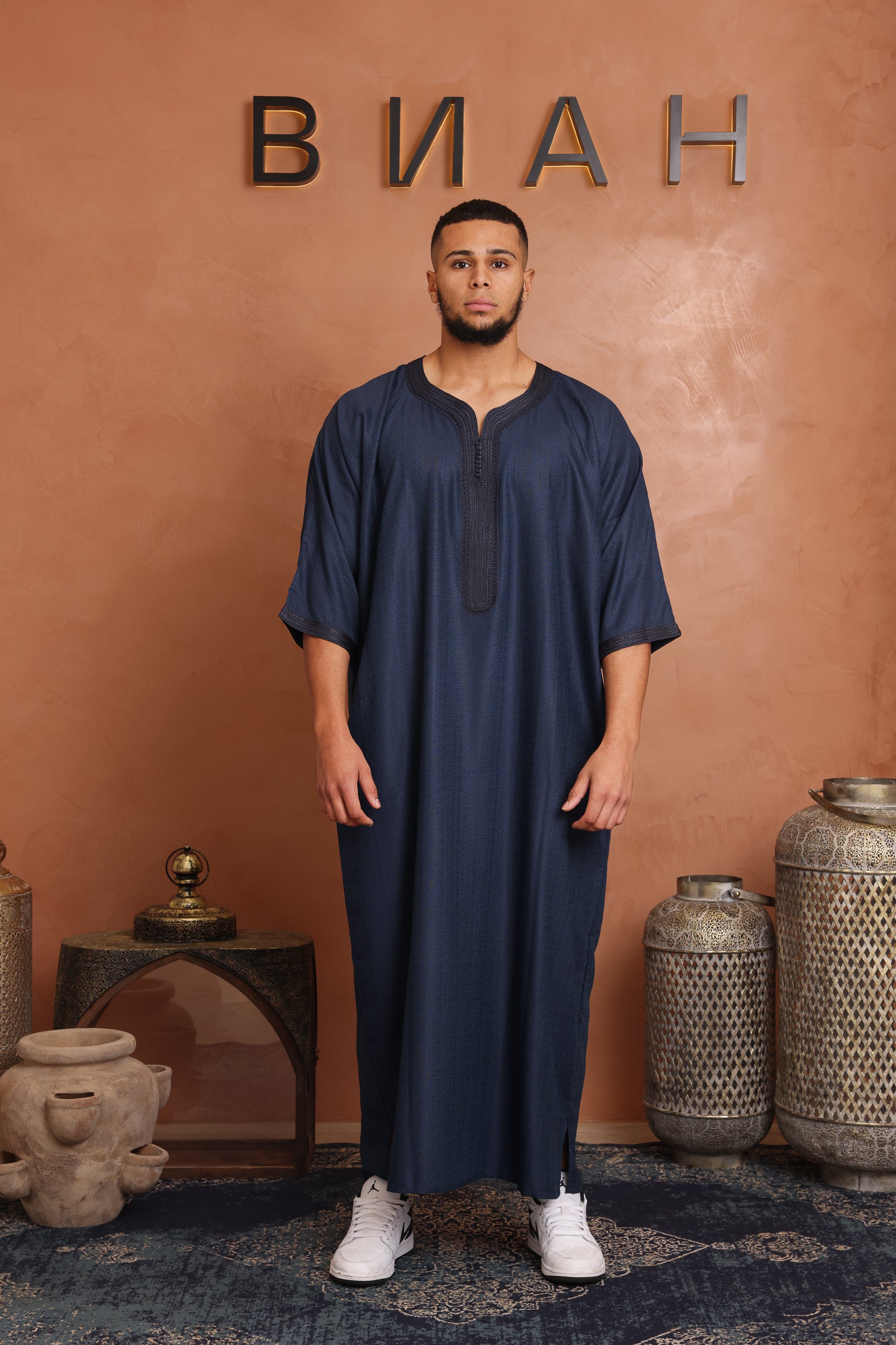 Linen Moroccan Thobe - Navy