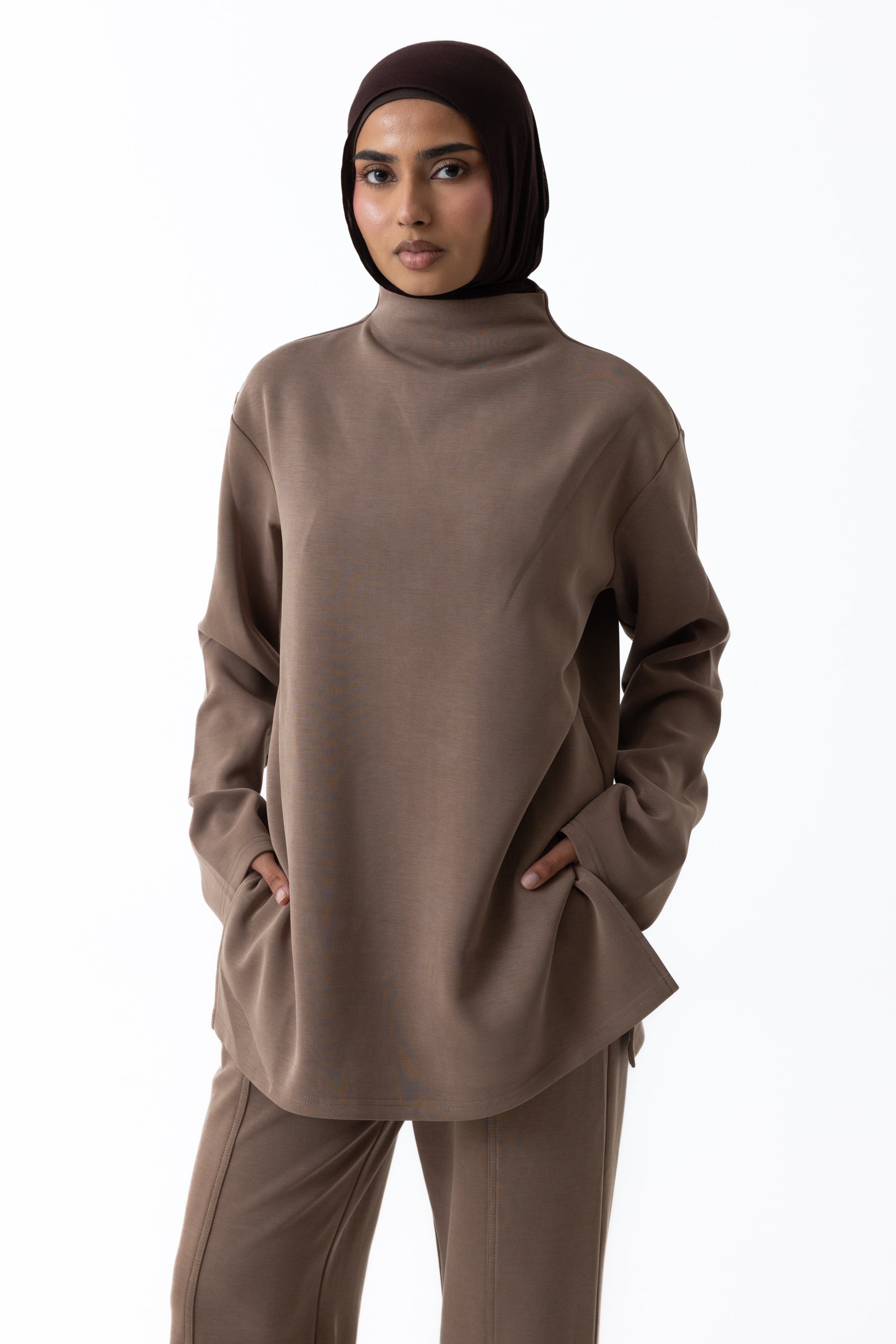 Comfort High Neck Top - Taupe