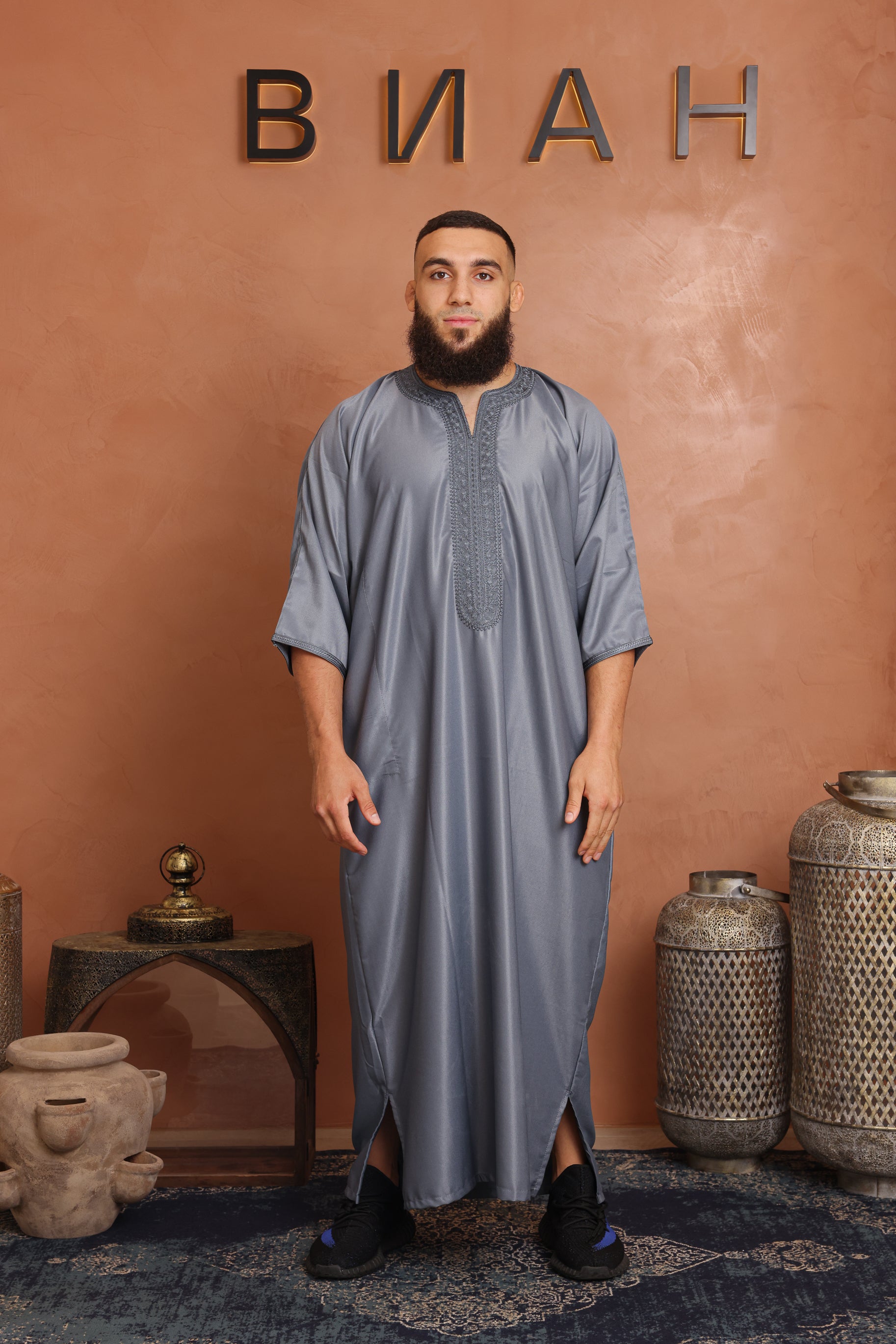 Gabardine Moroccan Thobe - 9 Grey