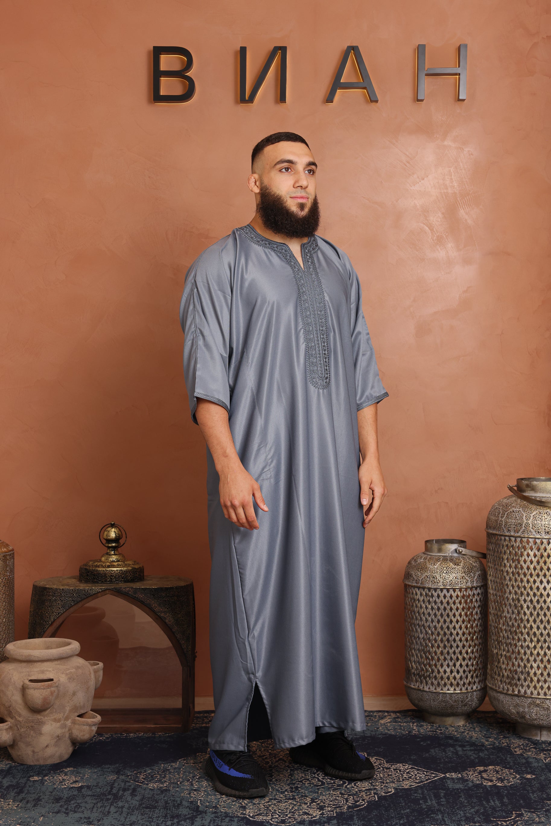 Gabardine Moroccan Thobe - 9 Grey