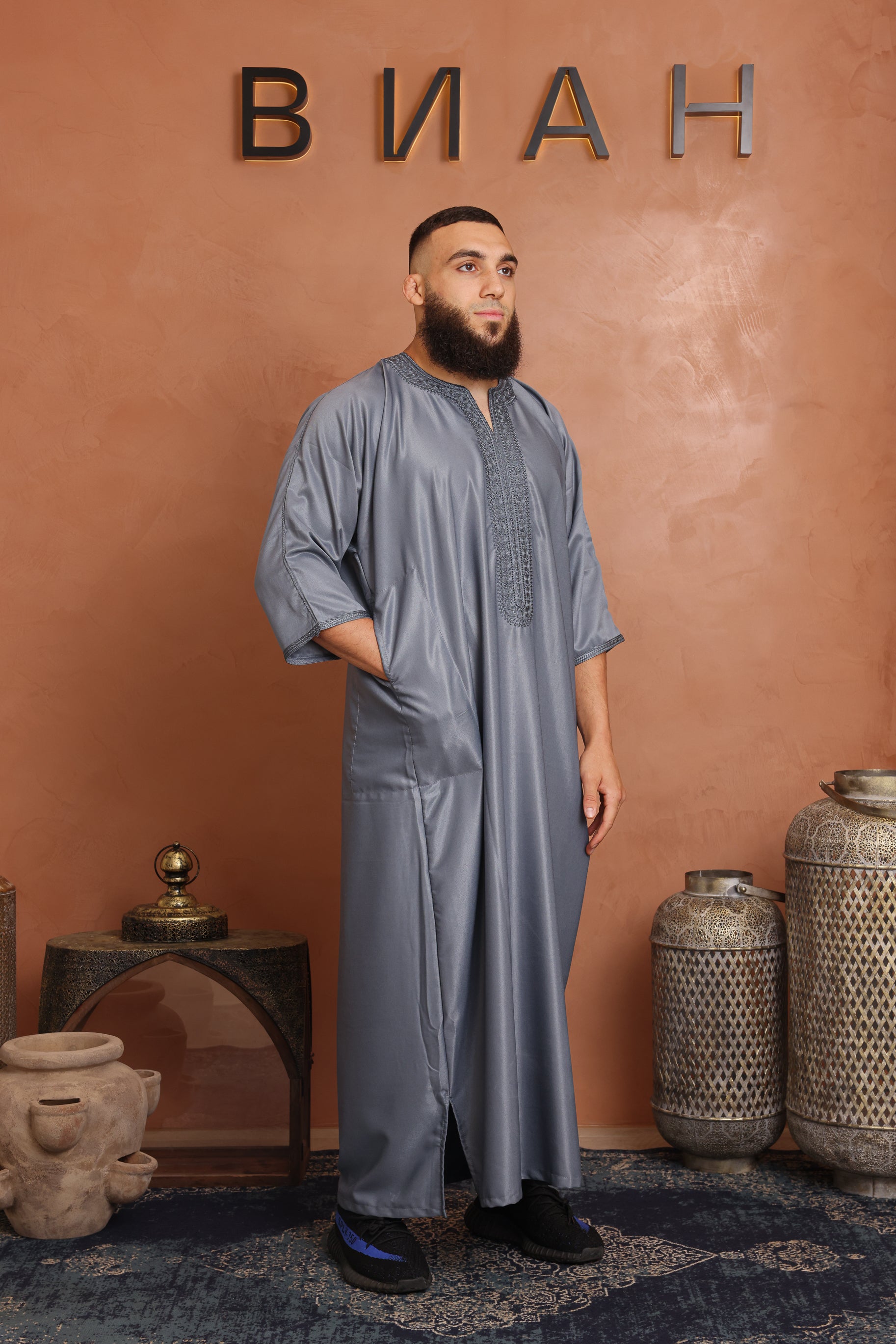 Gabardine Moroccan Thobe - 9 Grey