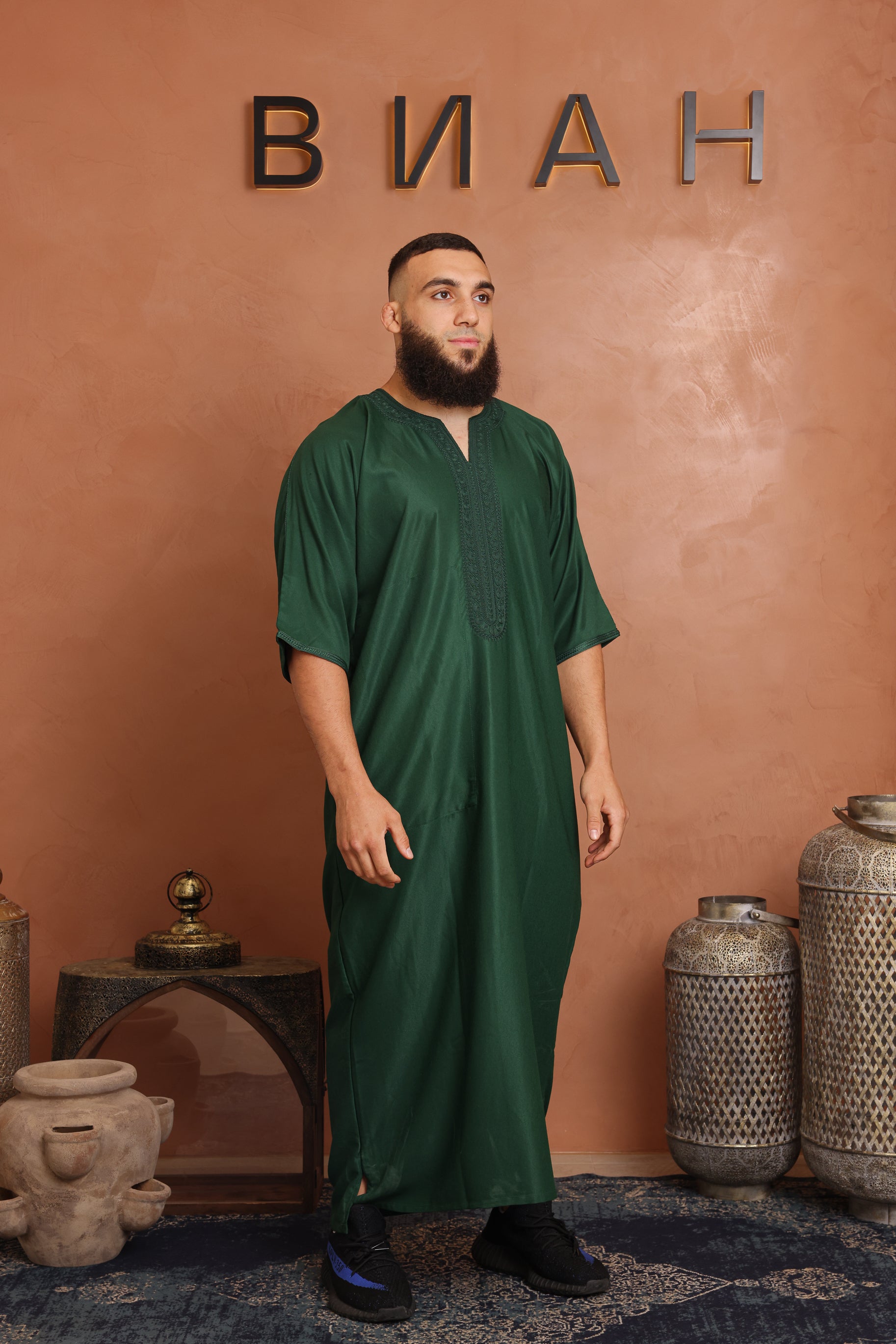 Gabardine Moroccan Thobe - 10 Emerald Green