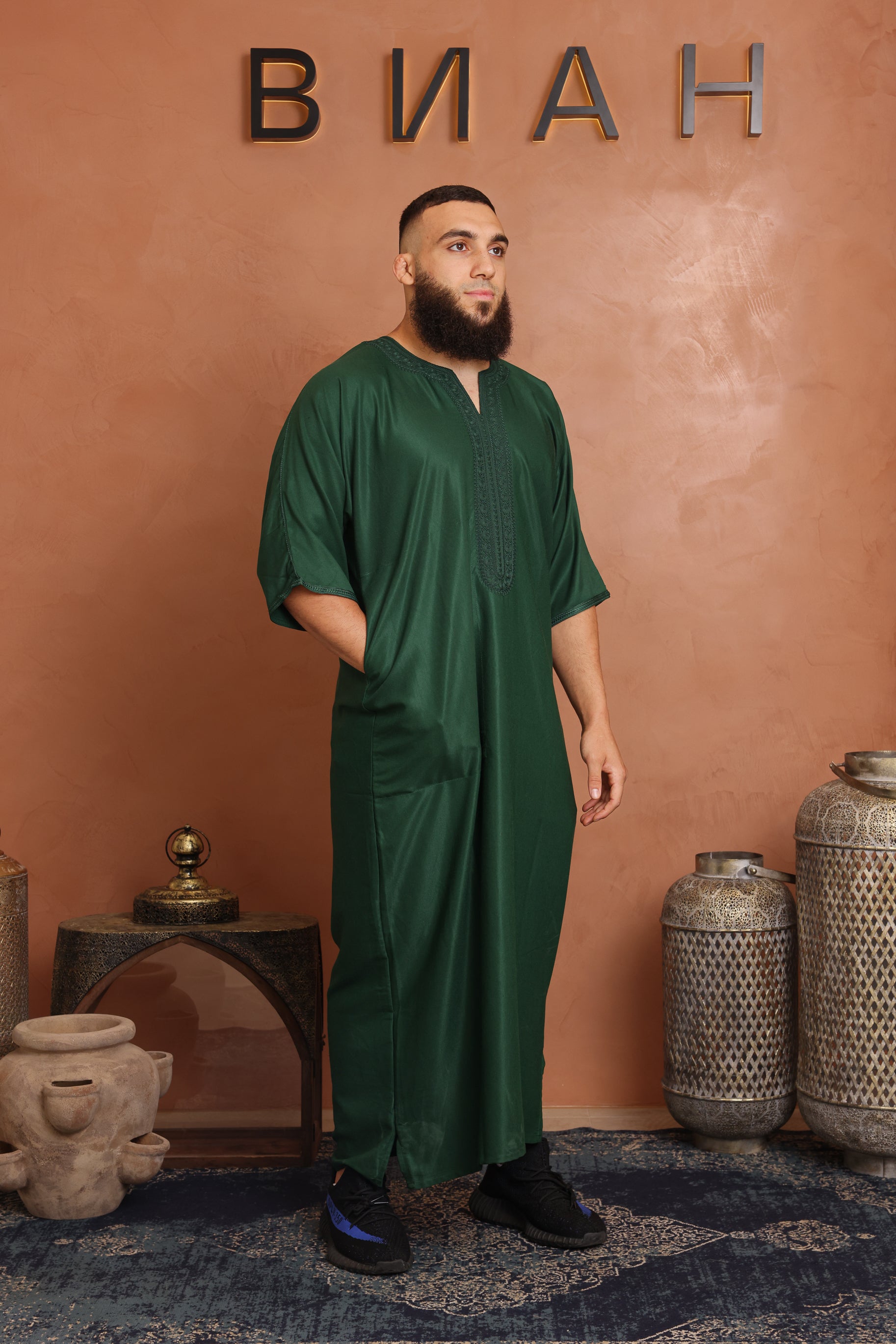 Gabardine Moroccan Thobe - 10 Emerald Green