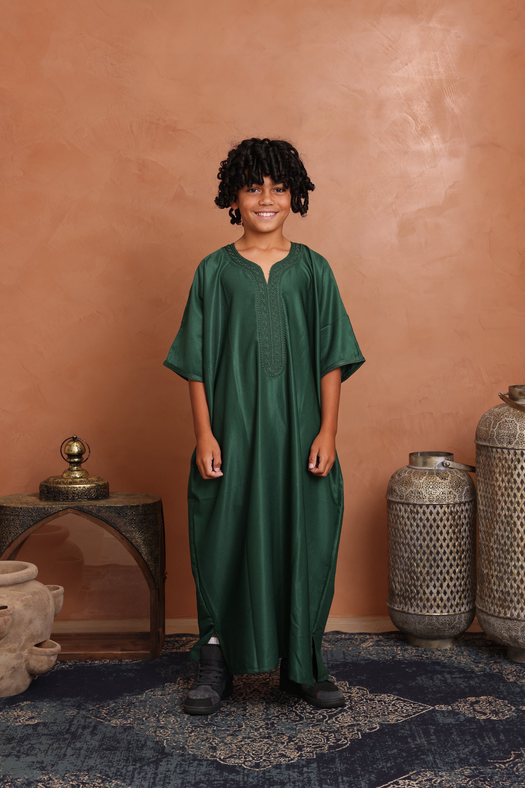 Kids Gabardine Moroccan Thobe - 10 Emerald Green