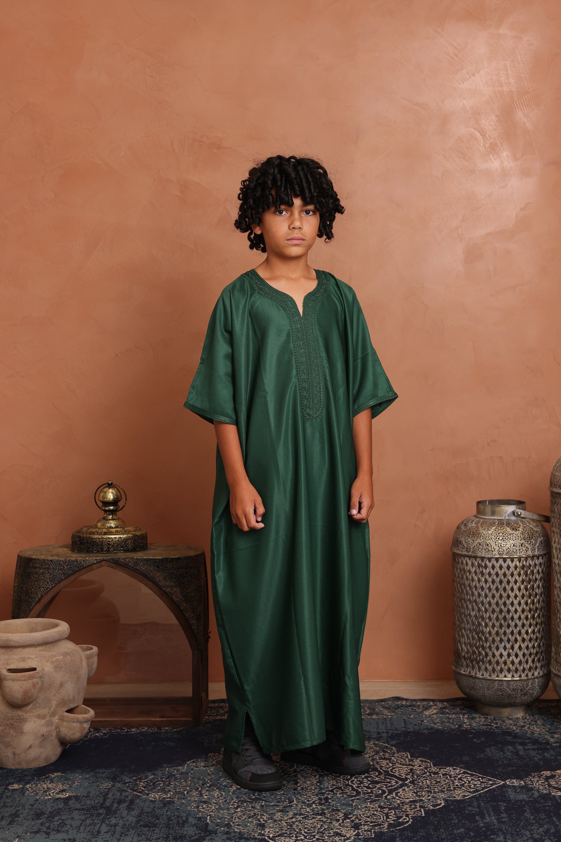 Kids Gabardine Moroccan Thobe - 10 Emerald Green