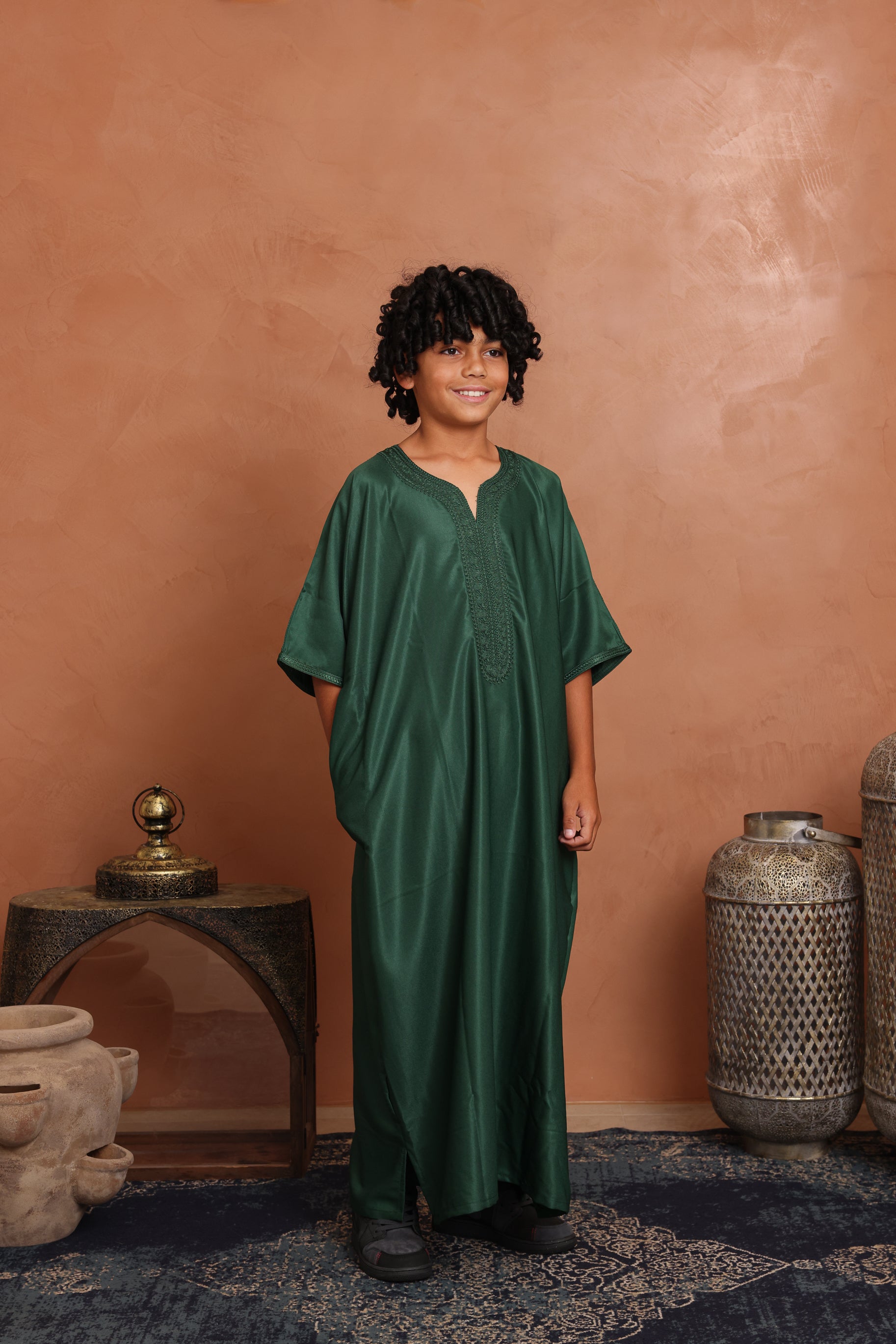 Kids Gabardine Moroccan Thobe - 10 Emerald Green