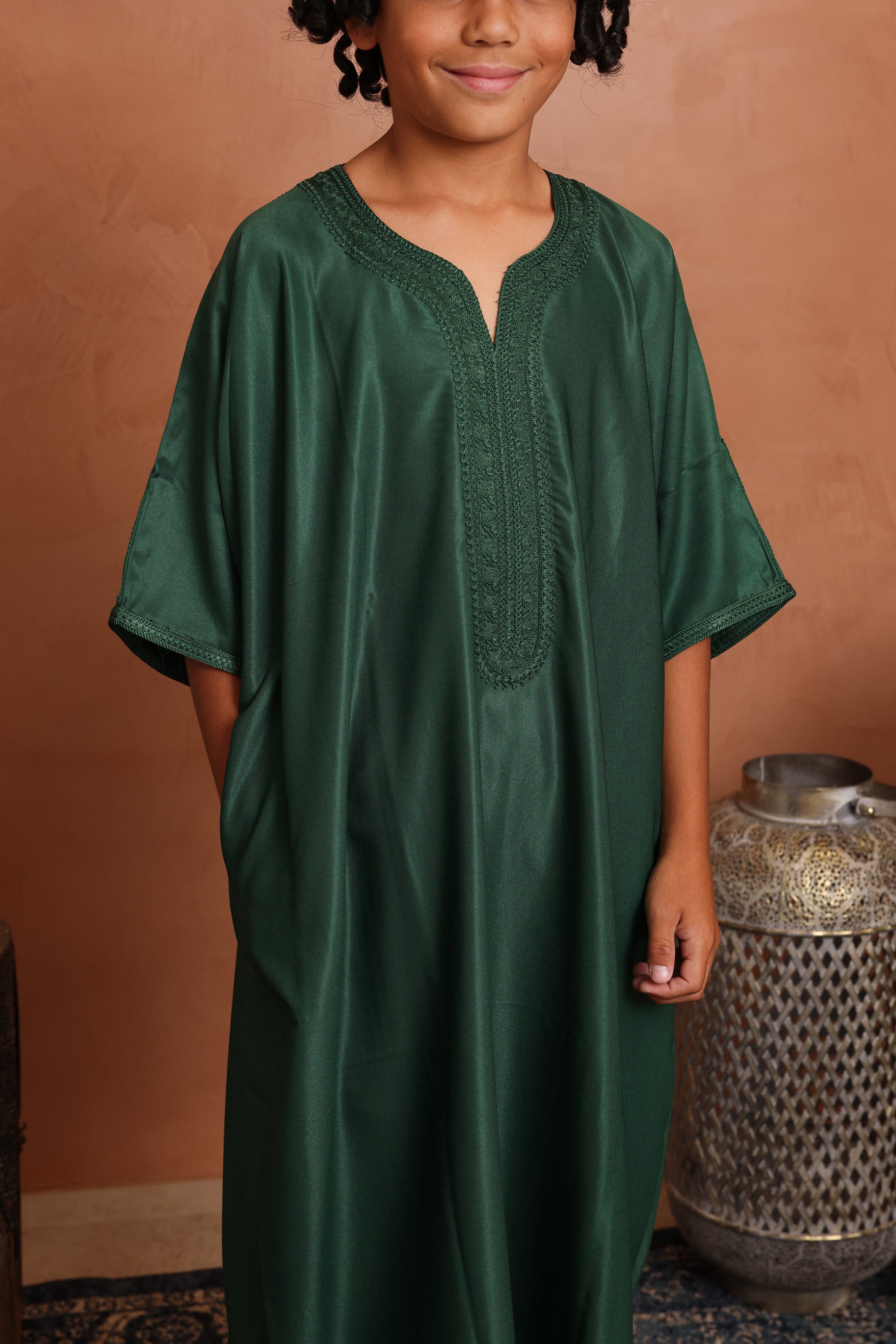 Kids Gabardine Moroccan Thobe - 10 Emerald Green