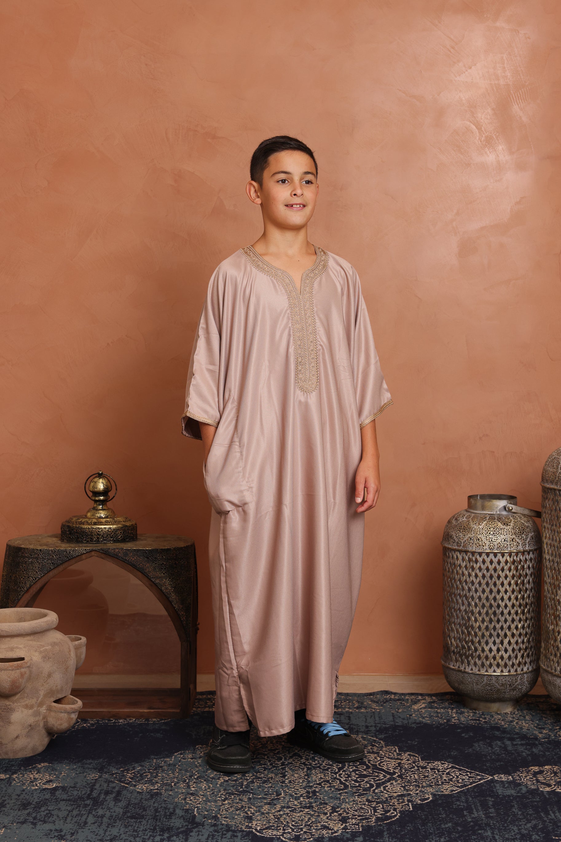 Kids Gabardine Moroccan Thobe - 2 Beige