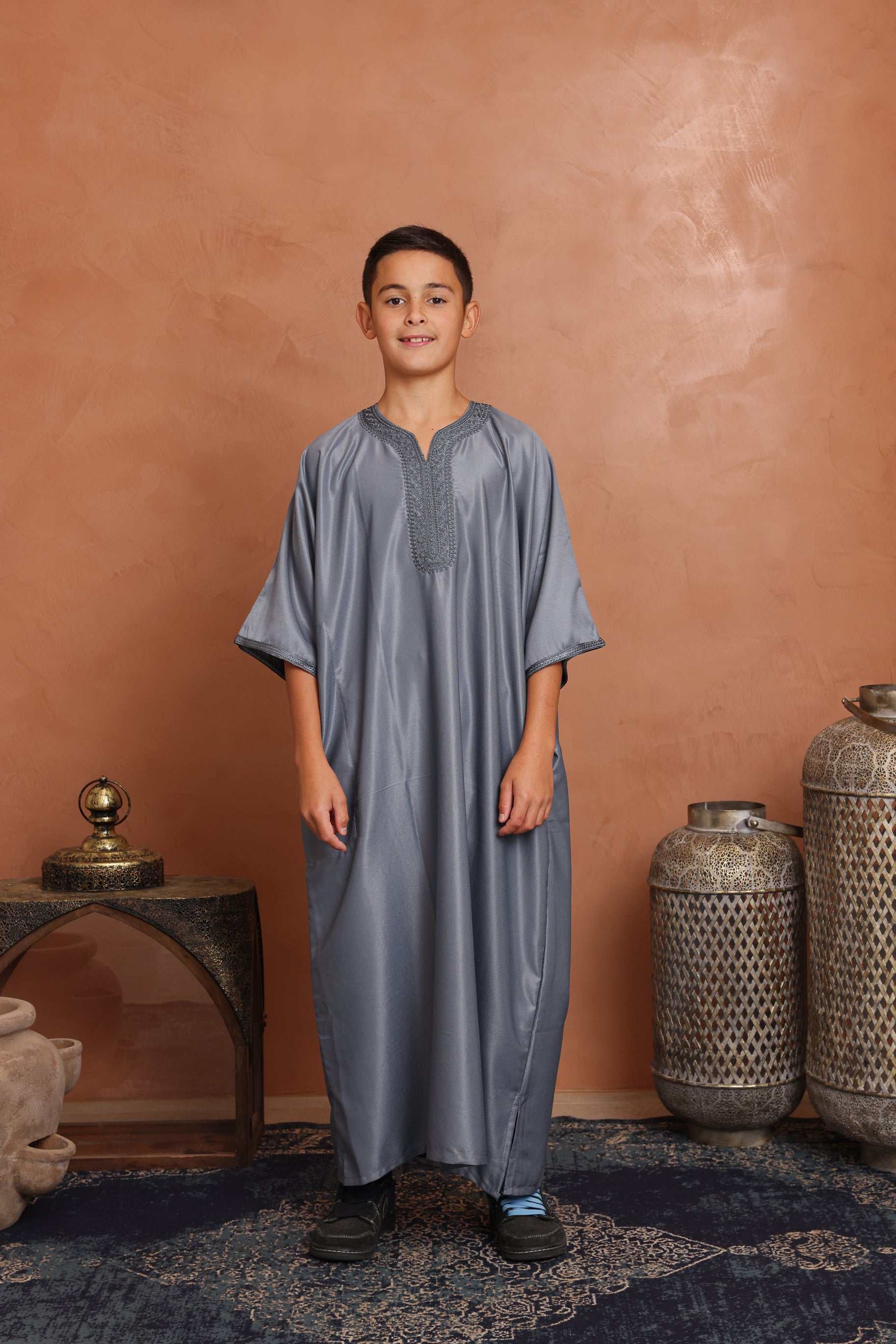 Kids Gabardine Moroccan Thobe - 9 Grey