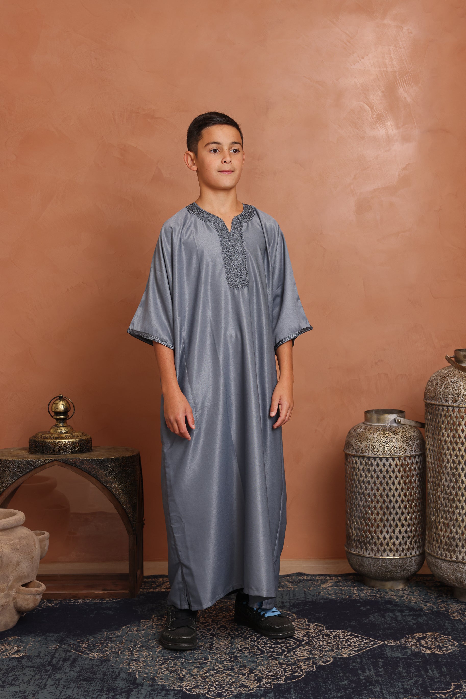 Kids Gabardine Moroccan Thobe - 9 Grey