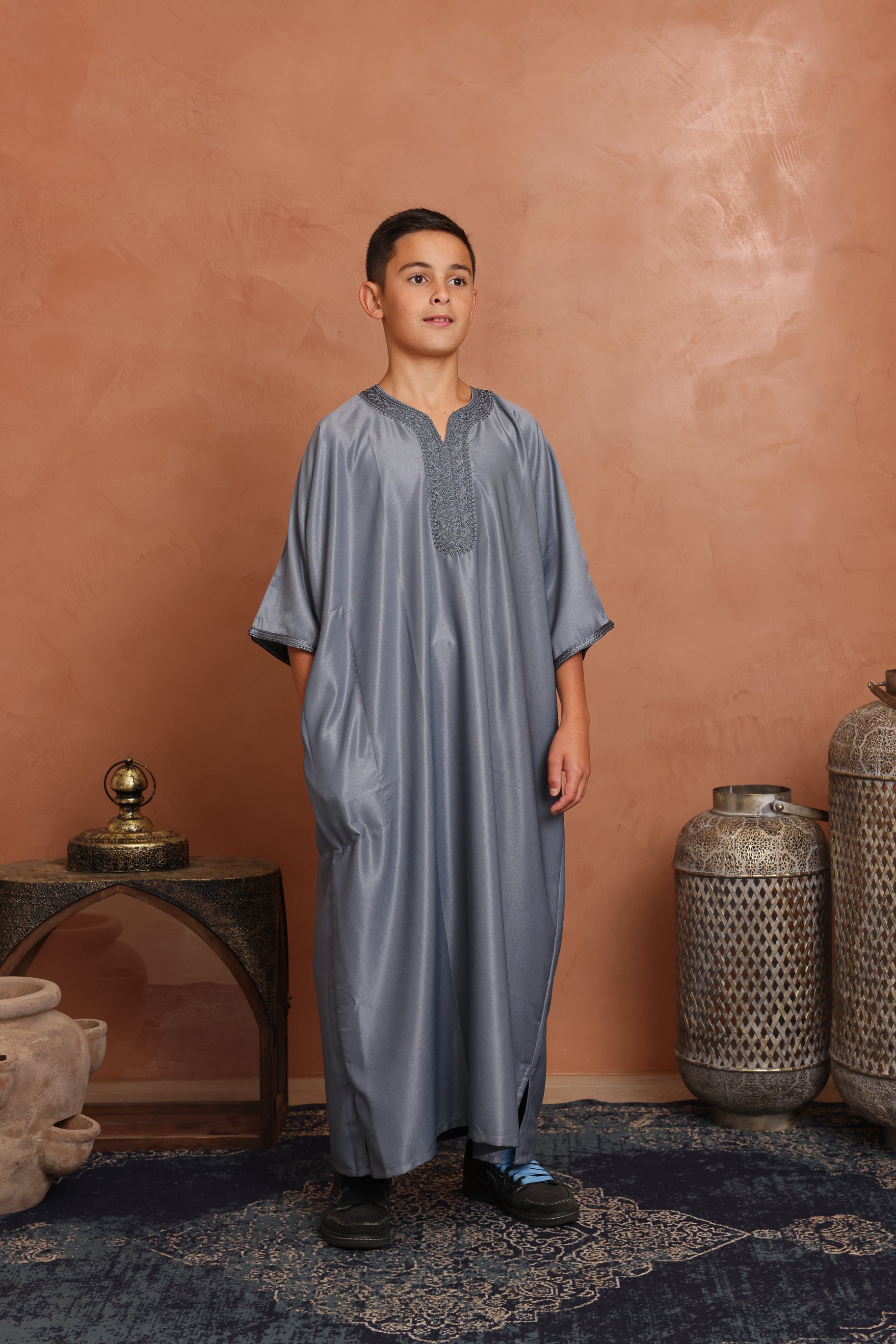 Kids Gabardine Moroccan Thobe - 9 Grey