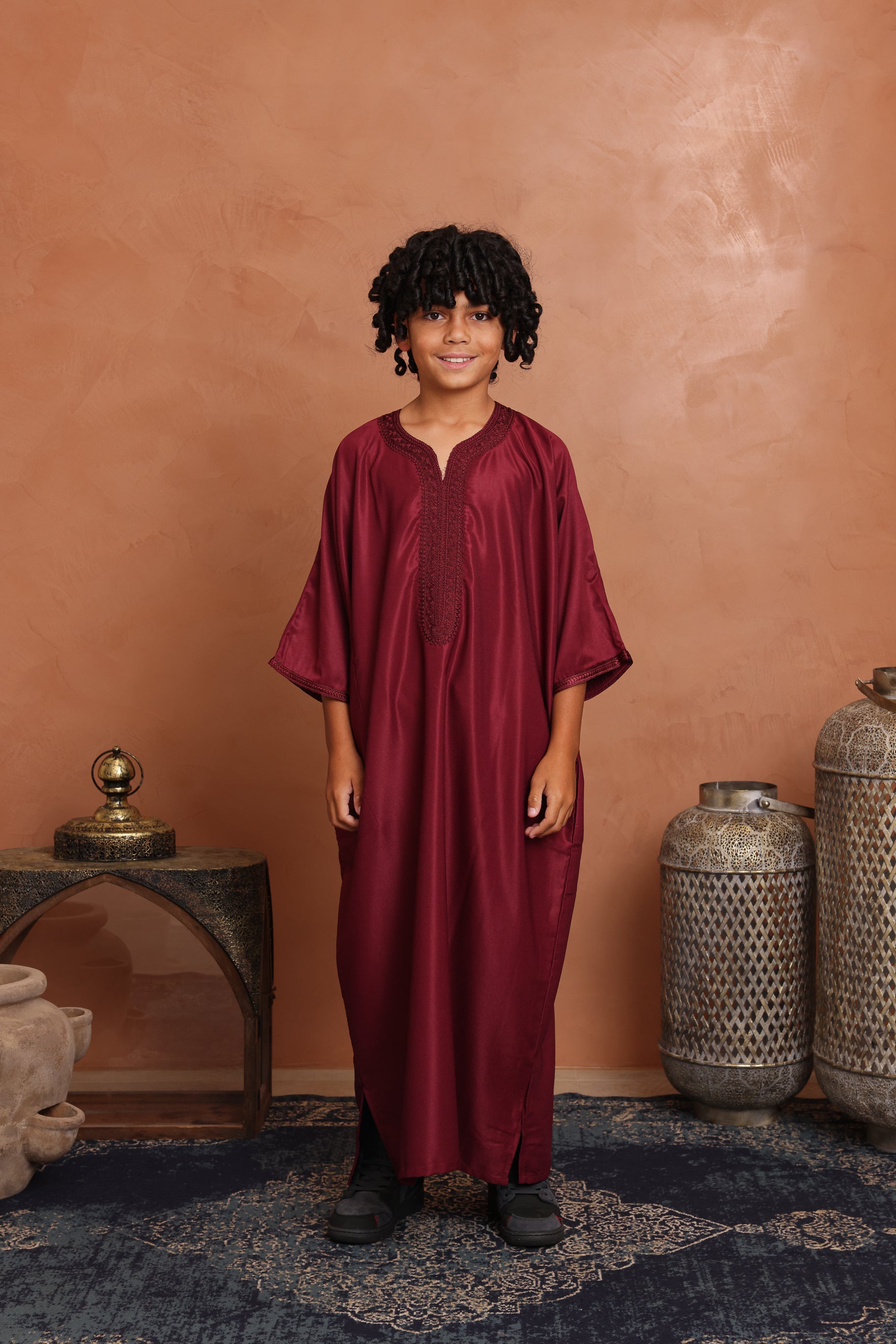 Kids Gabardine Moroccan Thobe - 15 Maroon