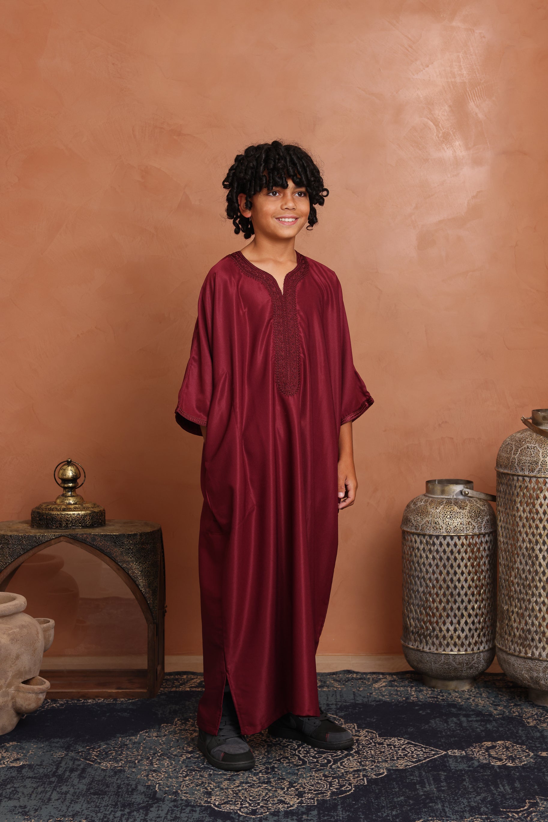 Kids Gabardine Moroccan Thobe - 15 Maroon