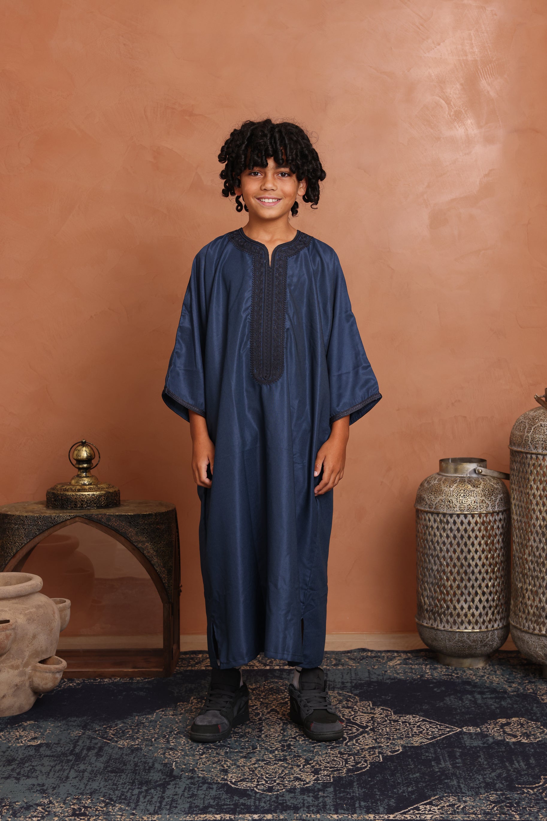 Kids Gabardine Moroccan Thobe - 12 Navy