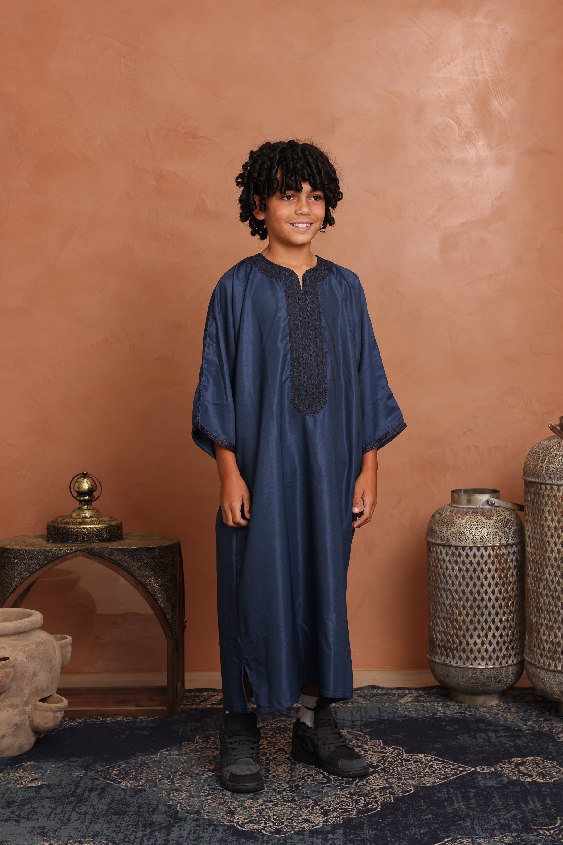 Kids Gabardine Moroccan Thobe - 12 Navy