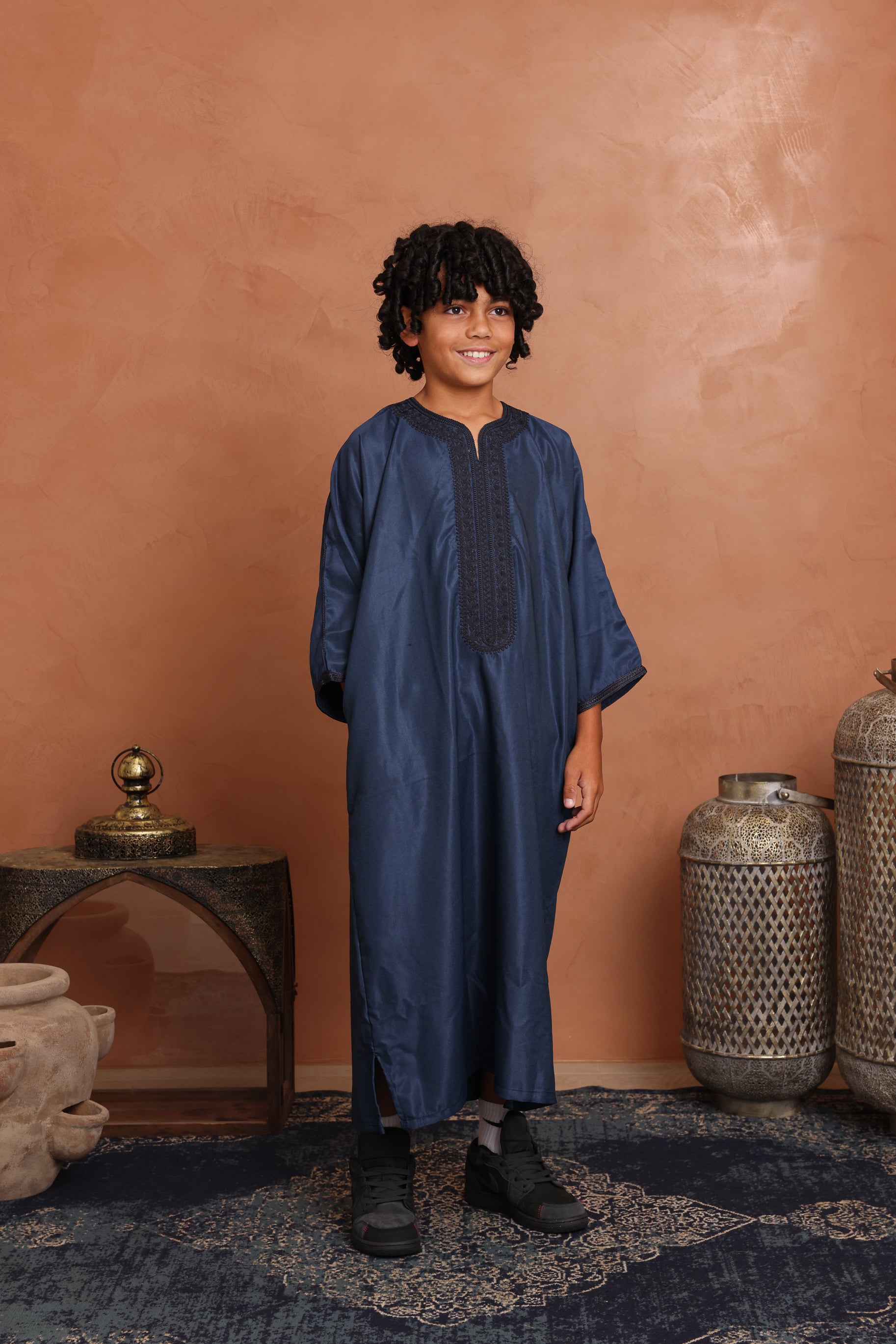 Kids Gabardine Moroccan Thobe - 12 Navy