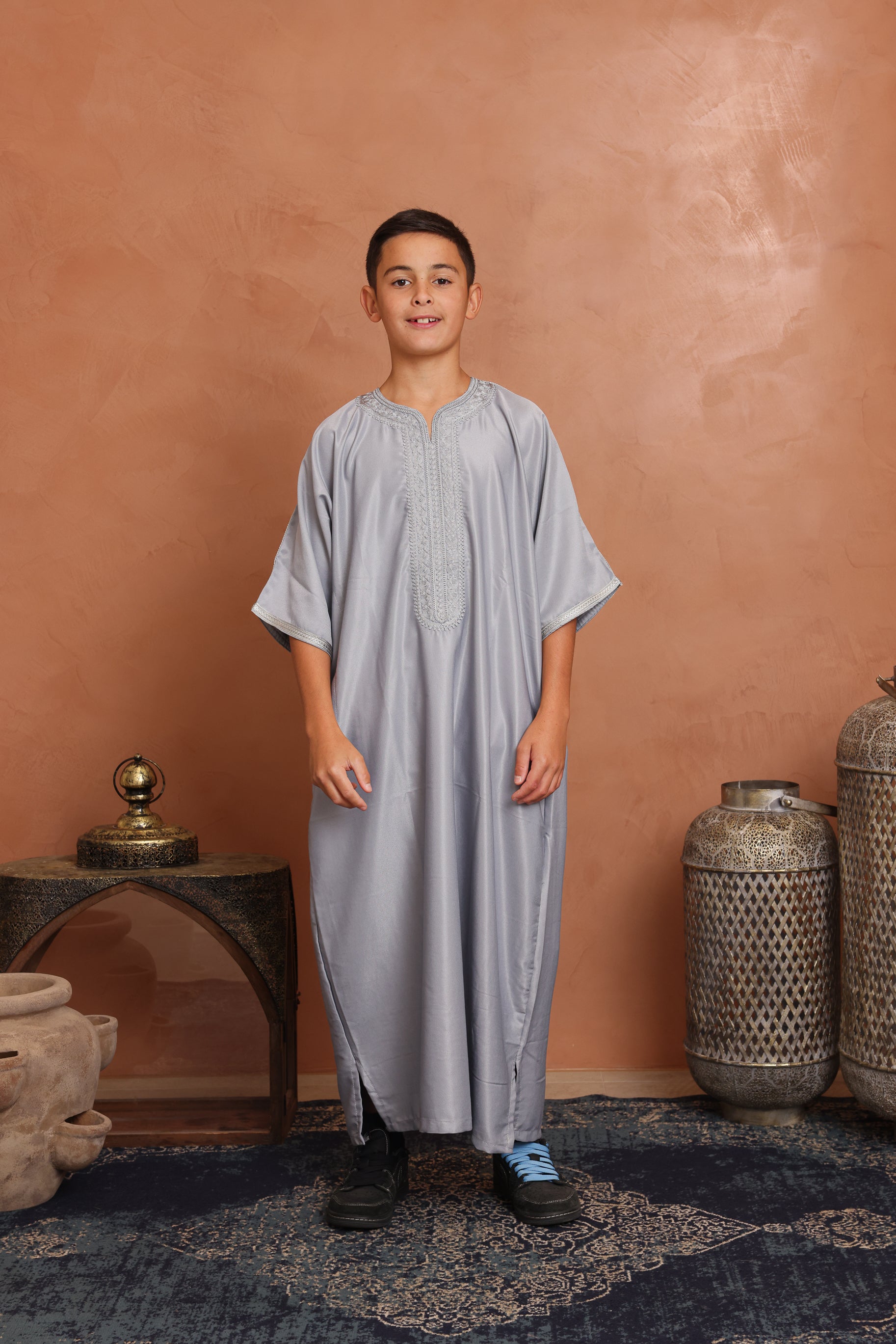 Kids Gabardine Moroccan Thobe - 5 Light Grey