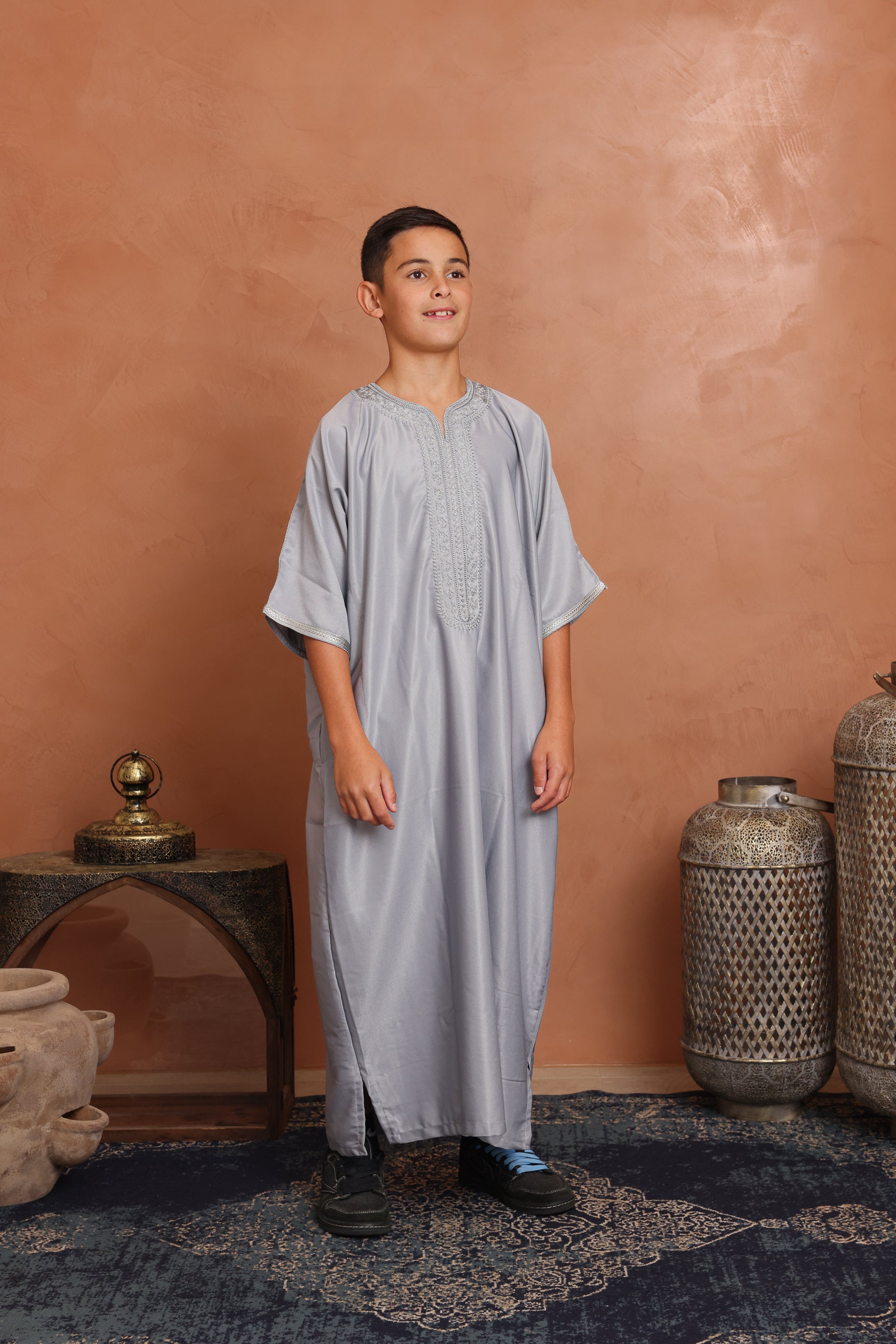 Kids Gabardine Moroccan Thobe - 5 Light Grey