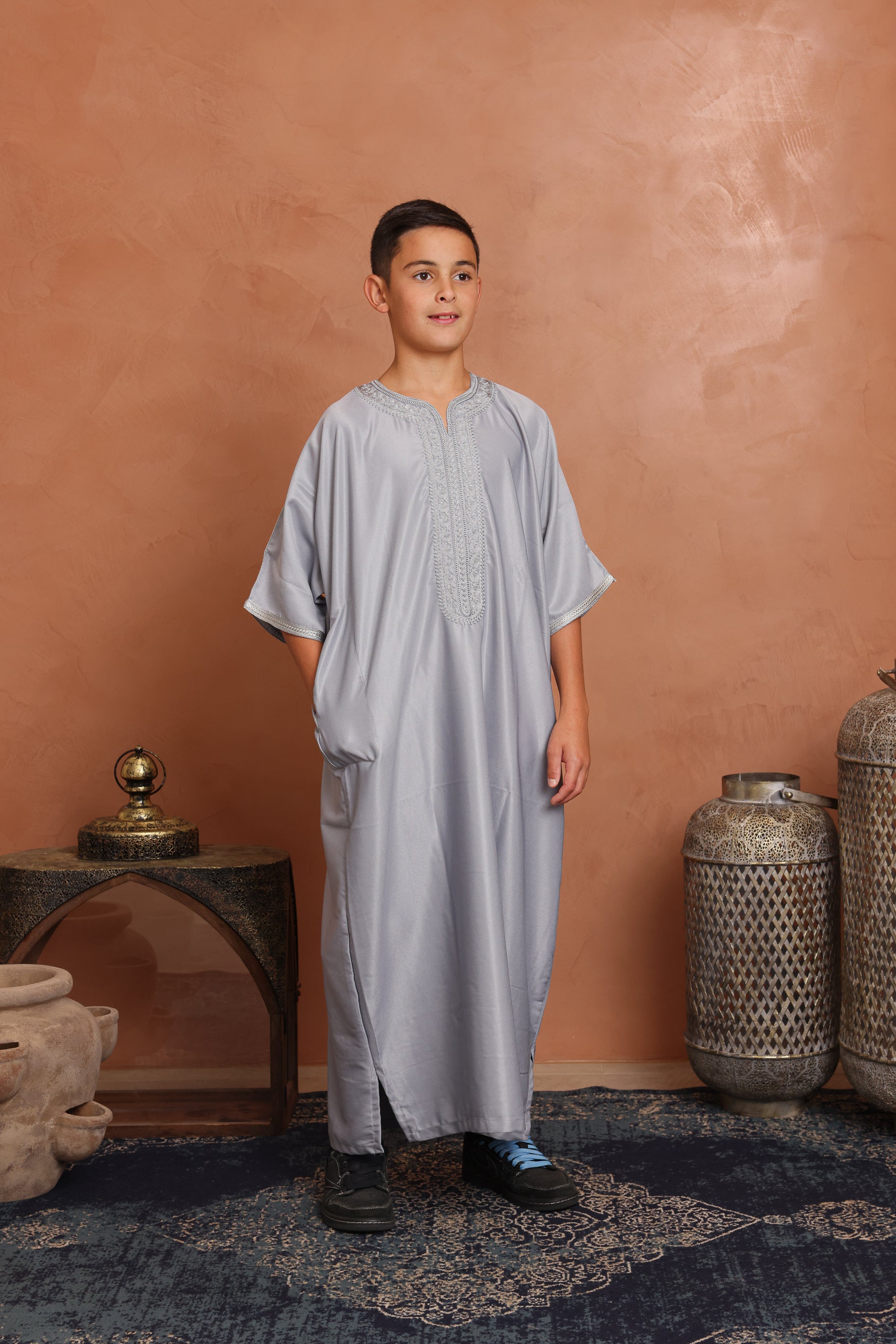 Kids Gabardine Moroccan Thobe - 5 Light Grey