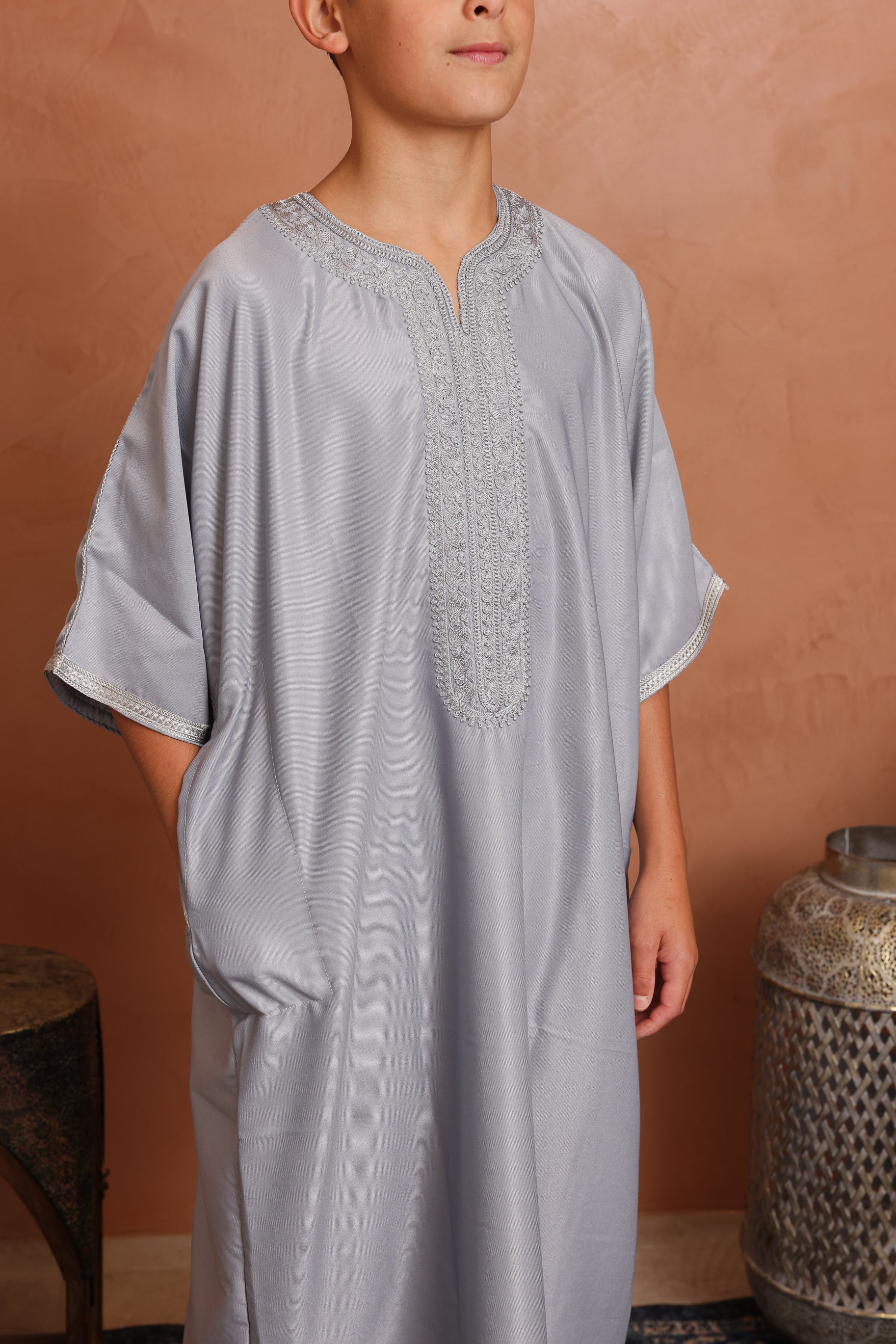 Kids Gabardine Moroccan Thobe - 5 Light Grey