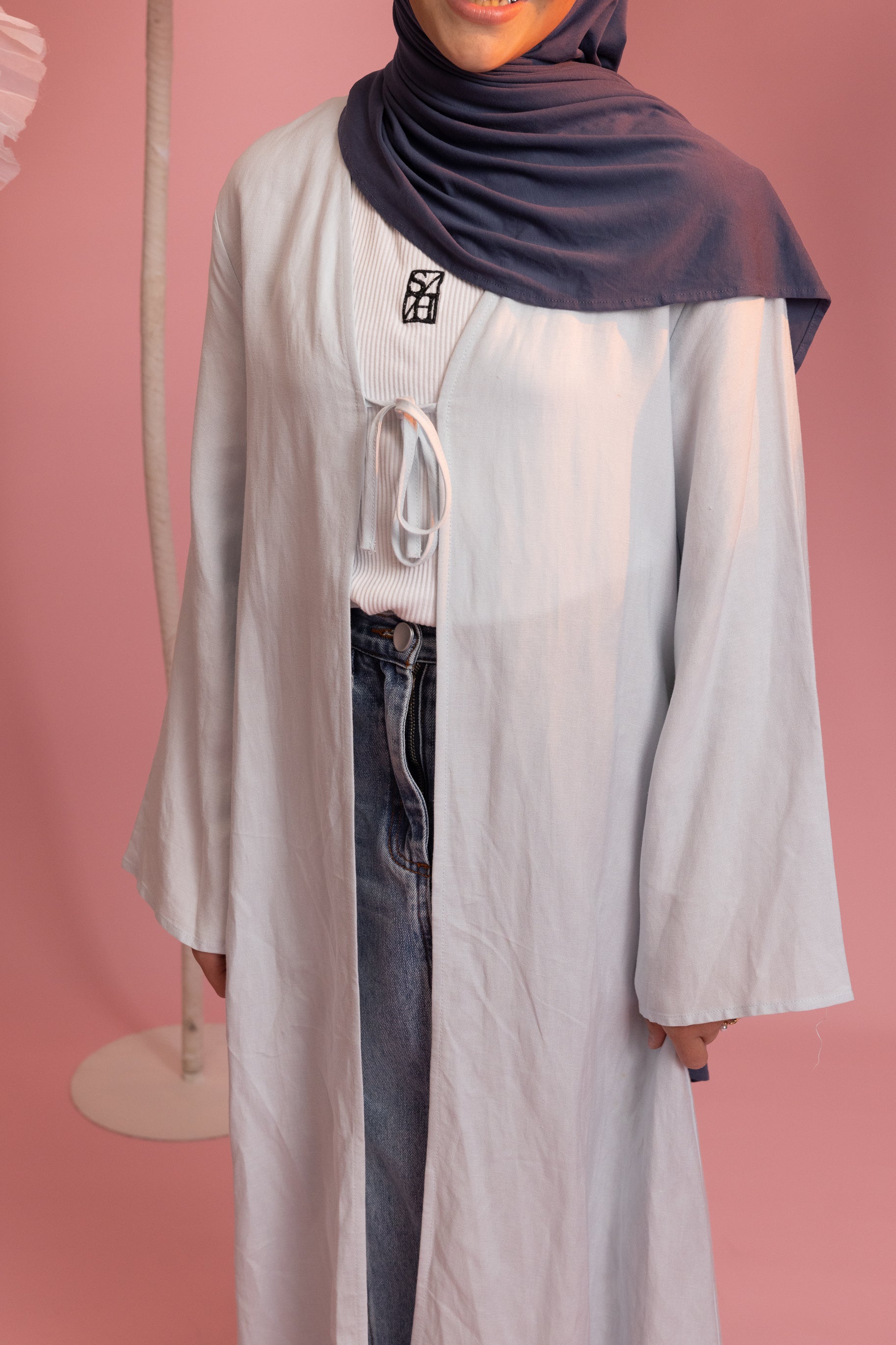 Girls Linen Tie Up Abaya - Blue