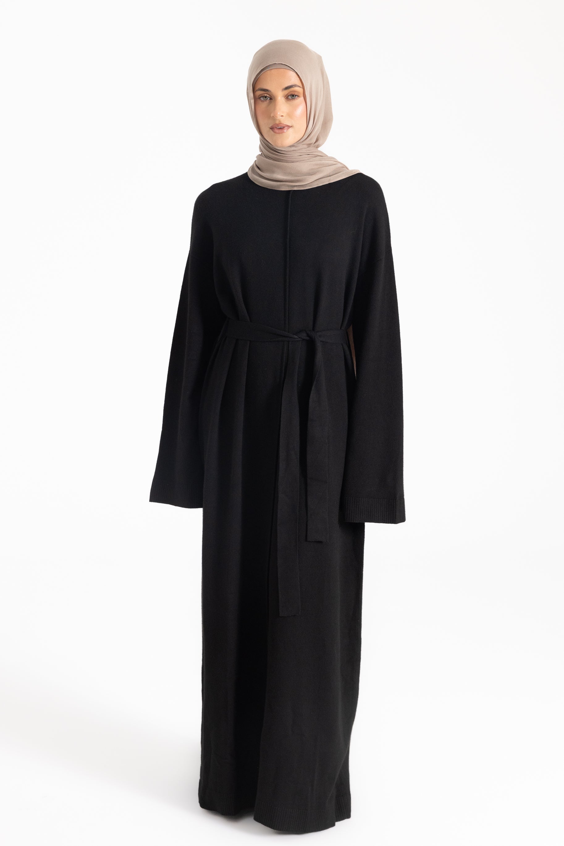 Mock Neck Knit Abaya - Black