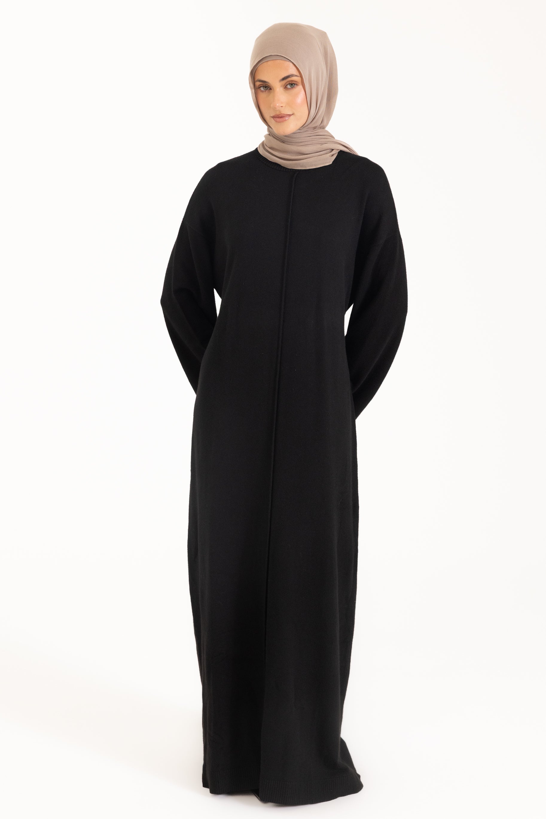 Mock Neck Knit Abaya - Black