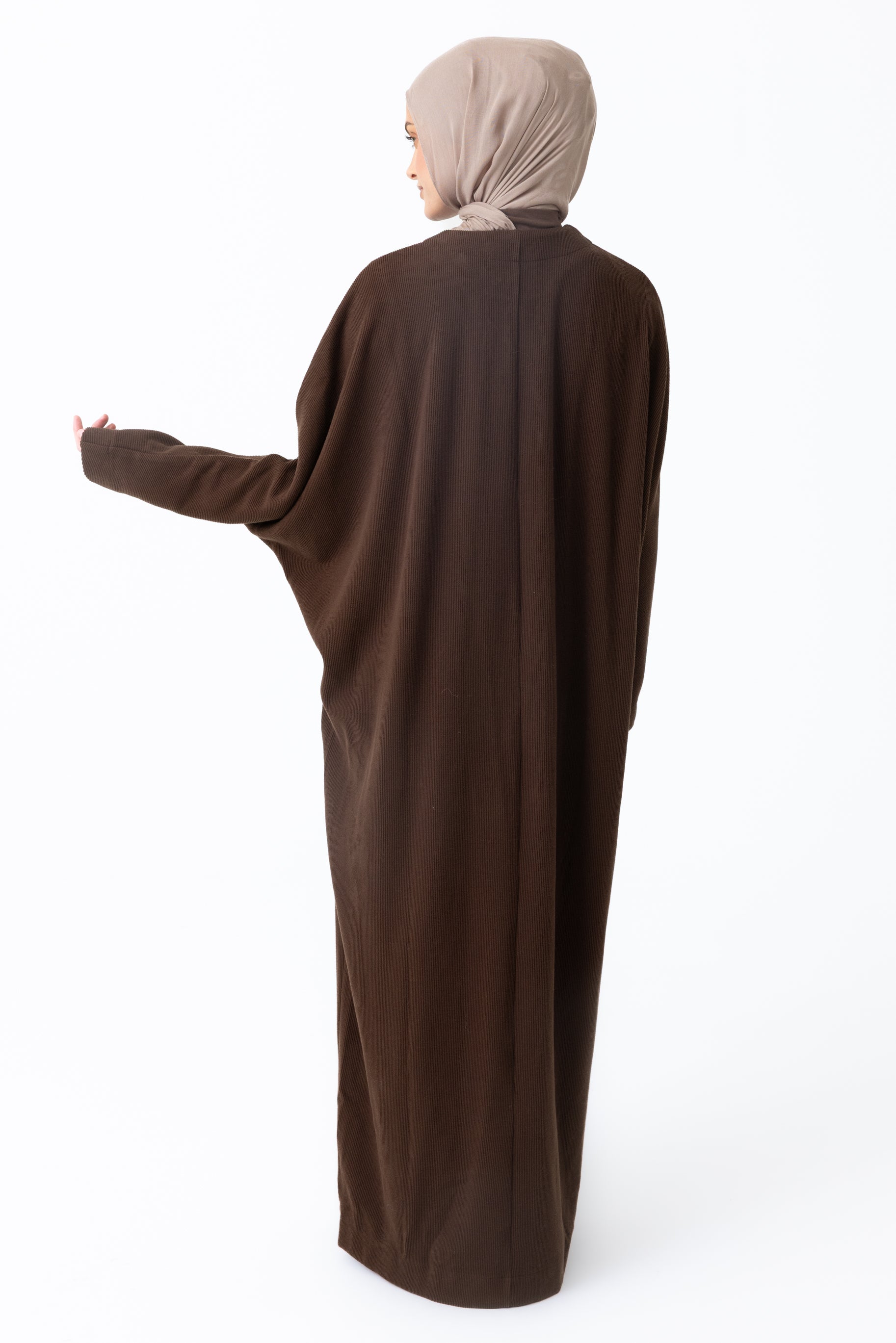 Rib Knit Batwing Abaya - Coffee