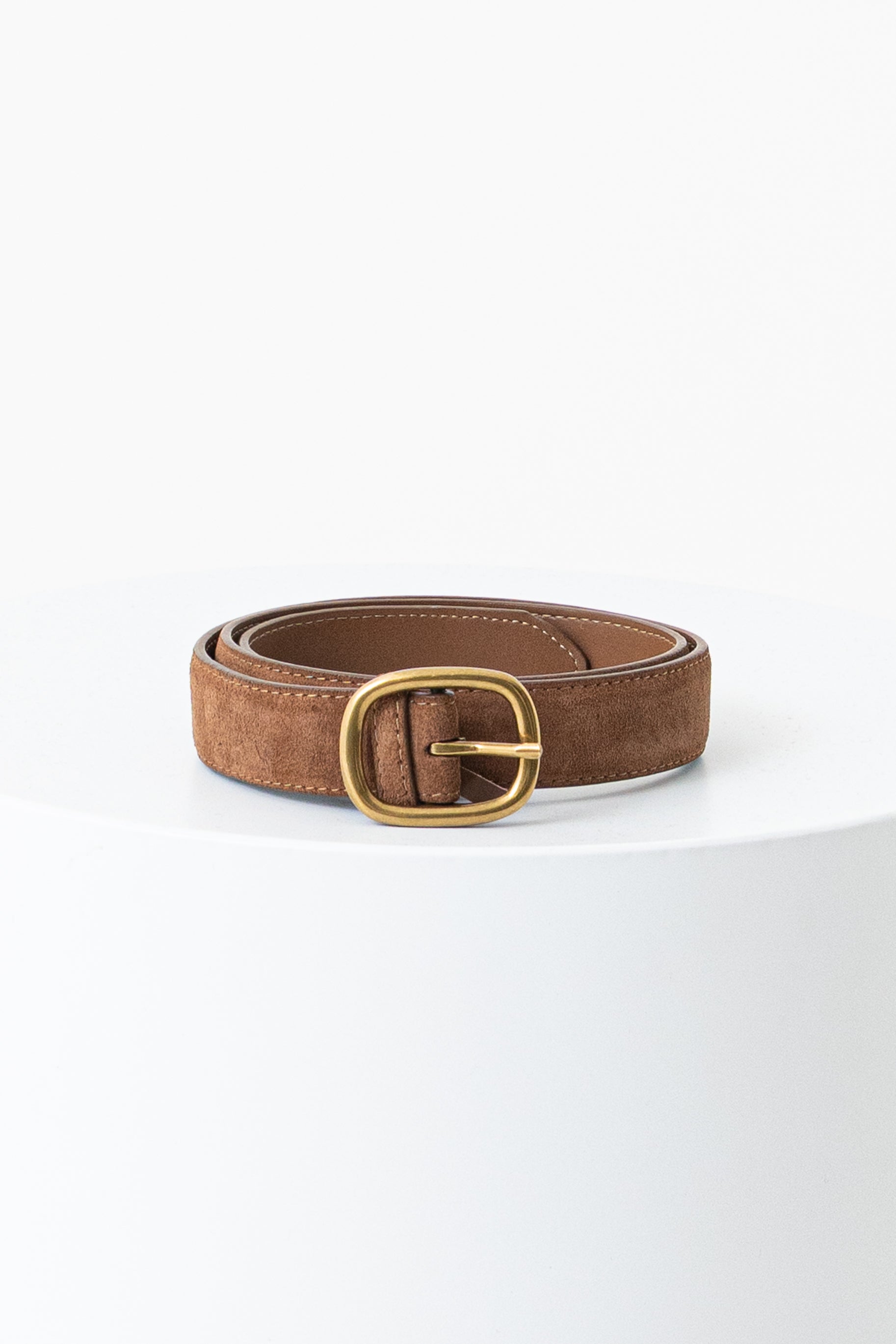 Suede Thin Buckle Belt - Camel